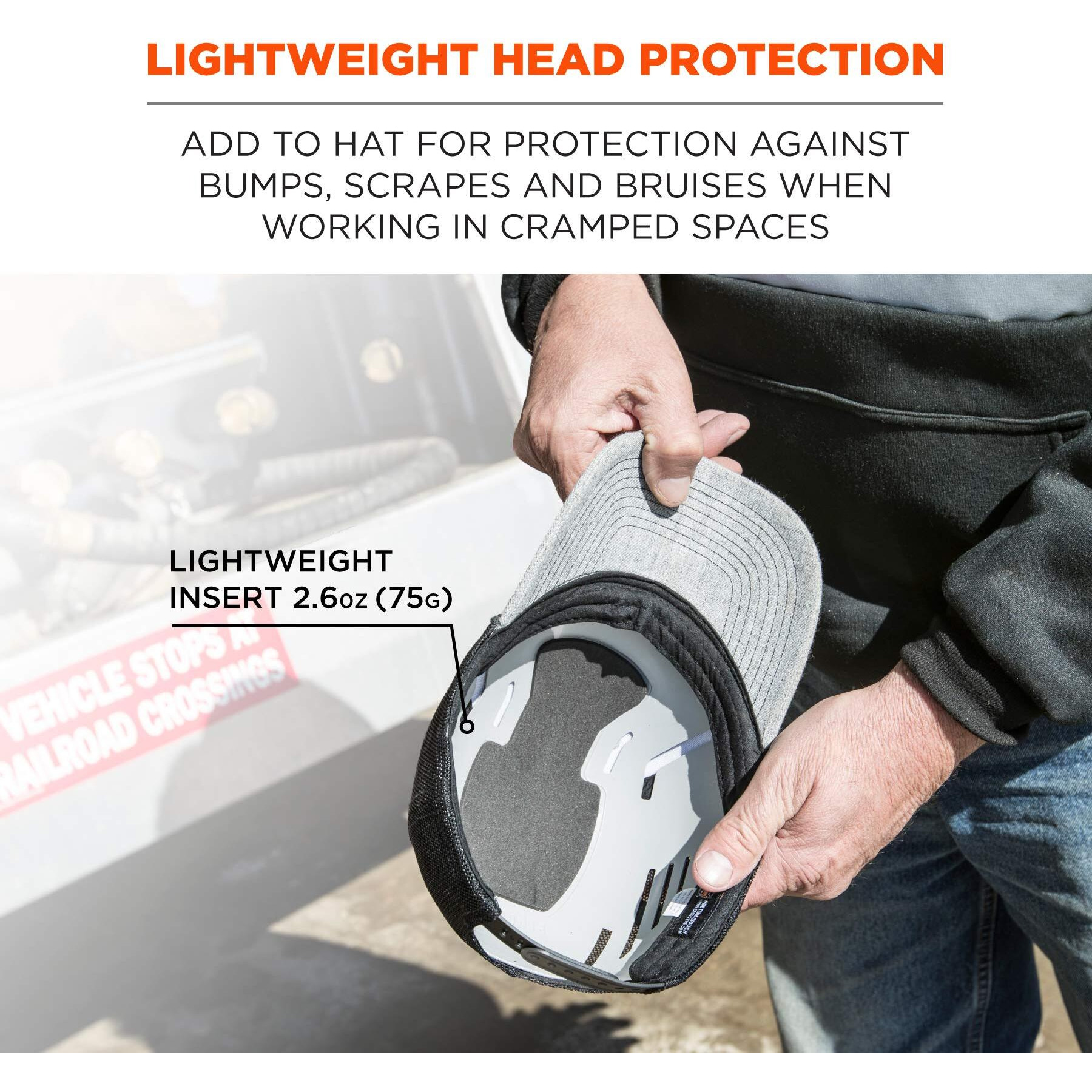 Ergodyne - 23382 Skullerz 8945 Universal Safety Bump Cap Insert  Lightweight  Fits Into Any Baseball Hat  2-Pack Gray