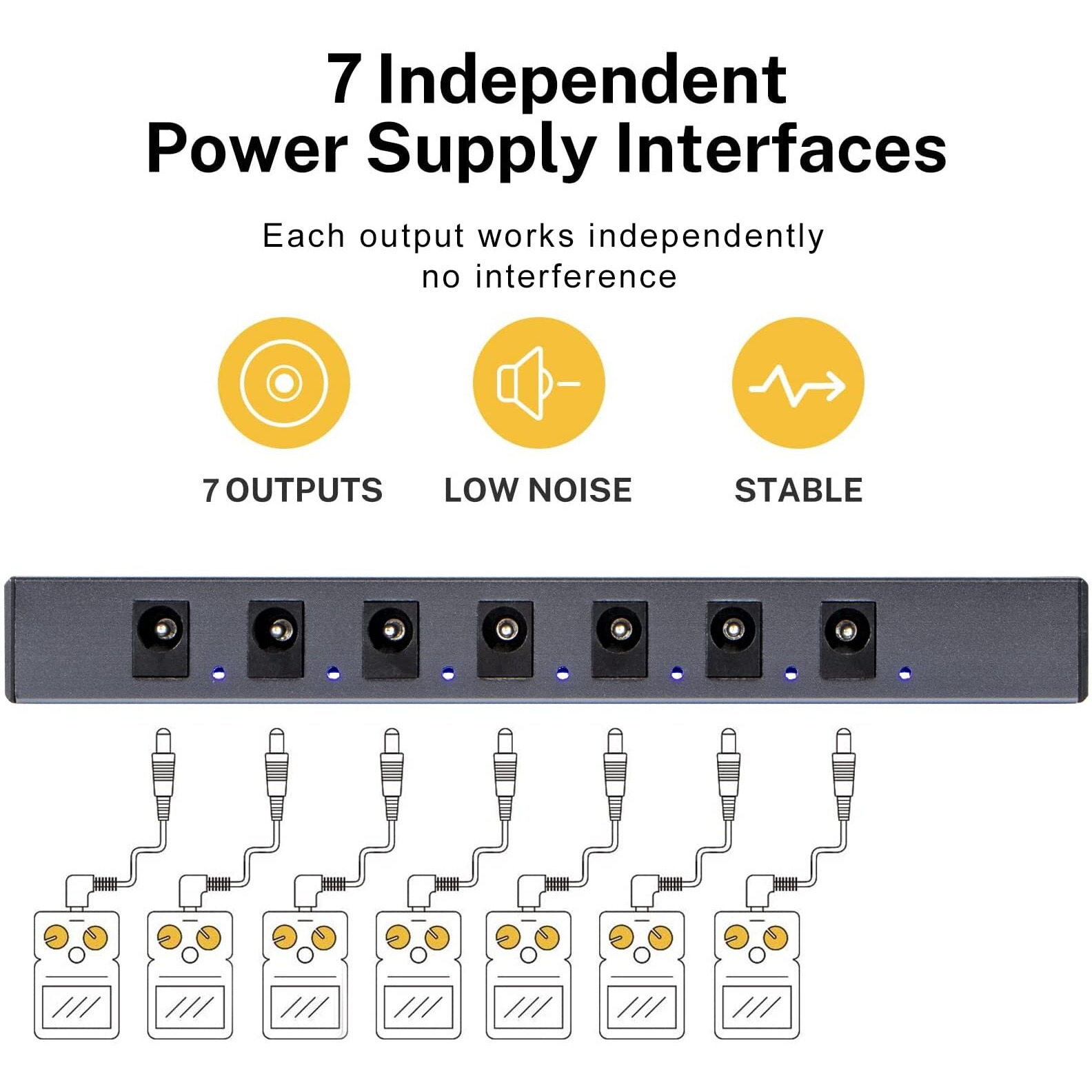 Lotmusic Portable Guitar Pedal Power Supply 7 Isolated Dc Output  Built-In 3.7V/10000Mah Rechargeable Battery For 9V Guitar Bass Effect Pedals With Short Circuit/Overcurrent Protection