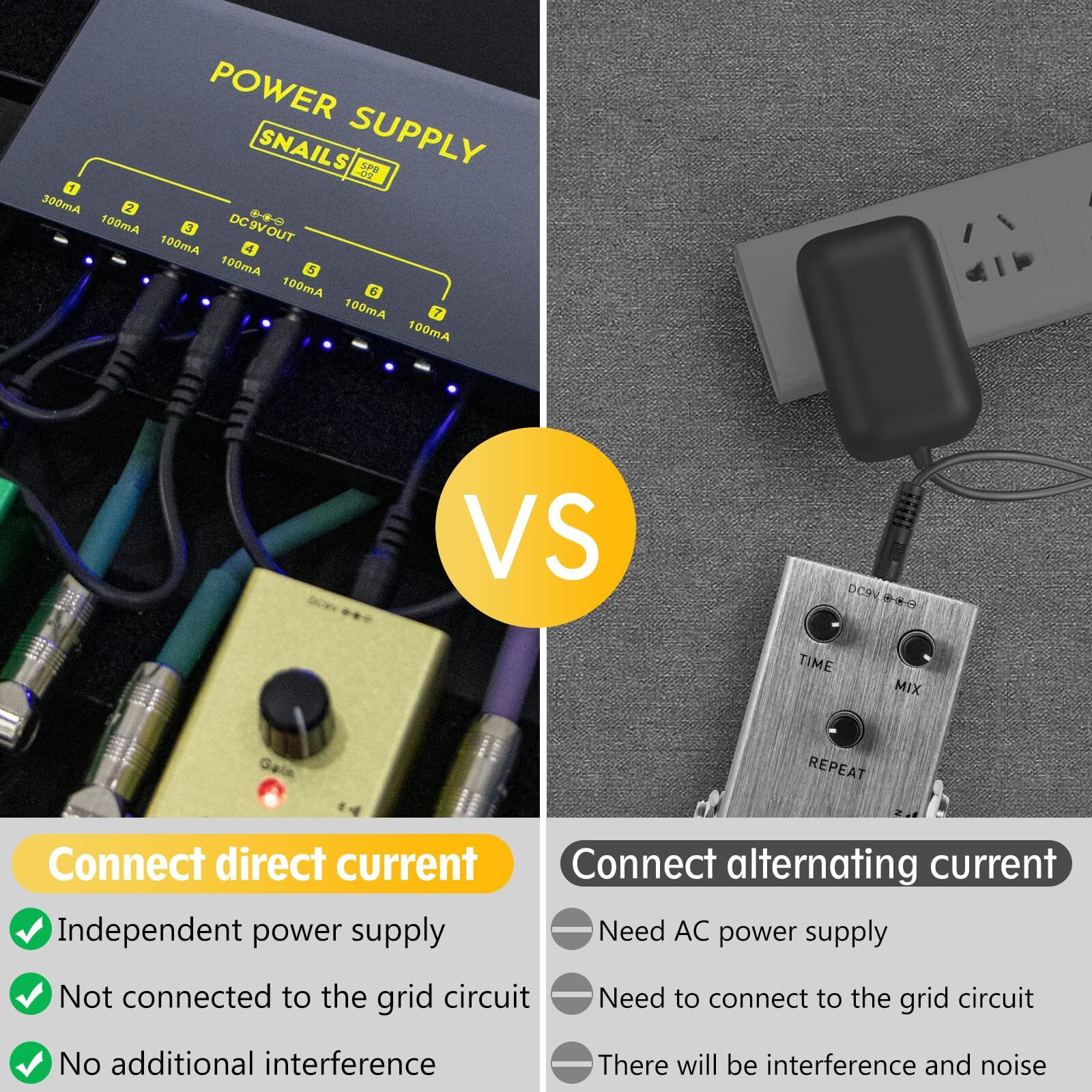 Lotmusic Portable Guitar Pedal Power Supply 7 Isolated Dc Output  Built-In 3.7V/10000Mah Rechargeable Battery For 9V Guitar Bass Effect Pedals With Short Circuit/Overcurrent Protection