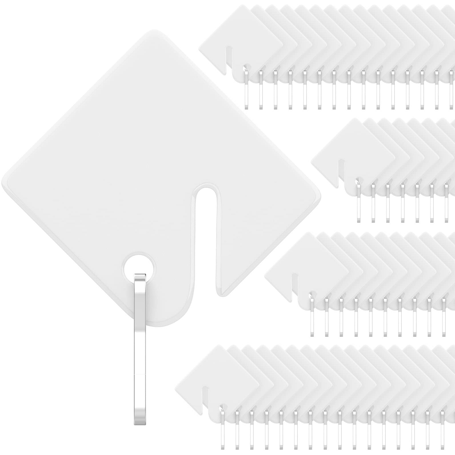 Uniclife 50 Pcs Rack Key Tags 1.5 Inch Slotted Plastic Tags With Metal Snap Hooks White Square Hanging Tags For Key Cabinets Boxes Lockers Sturdy Frosted Item Identifiers For Home Offices And Garages