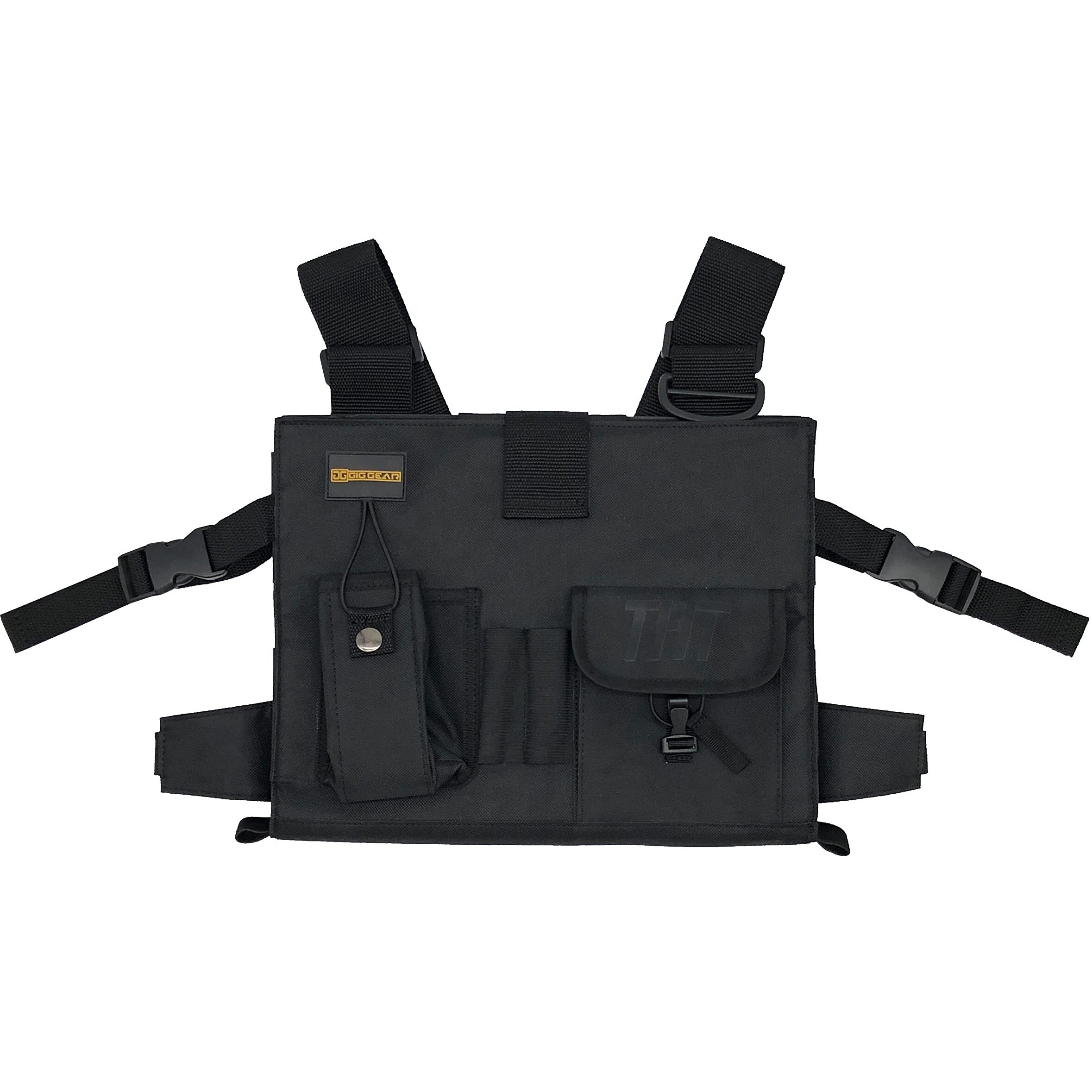 Gig Gear Two Hand Touch Tablet Chest Harness For Ipad And Samsung Tablets - Rugged Tablet Carrying Case With Strap And Compartments - Heavy Duty Ipad Chest Mount For 12.9 Inch Mobile Device (Black)