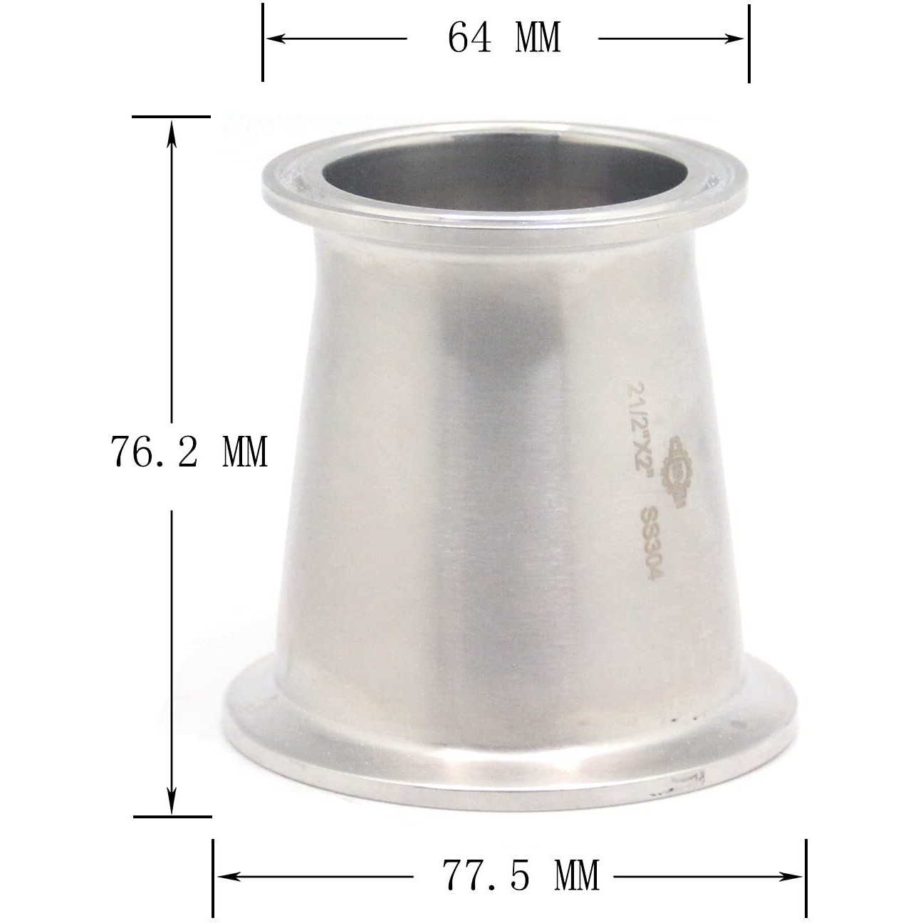 Qiimii Sanitary Fitting Reducer Fitting Ss304 Tri Clamp Ferrule Style 2.5"" Tube Od To 2"" Tube Od (2.5 Inch X 2 Inch )