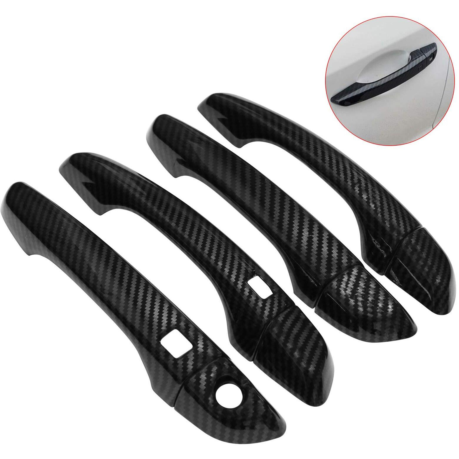 Newyall Carbon Fiber Exterior Door Handle Cover Trim With Keyless Holes For Hyundai Elantra 2017-2019 Front Rear Left Driver Right Passenger Side