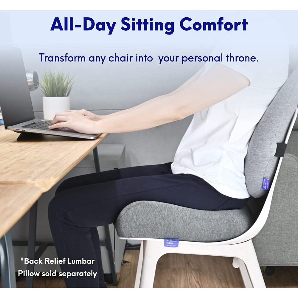 Cushion Lab Patented Pressure Relief Seat Cushion For Long Sitting Hours On Office/Home Chair  Car  Wheelchair - Extra-Dense Memory Foam For Hip  Tailbone  Coccyx  Sciatica - Light Grey
