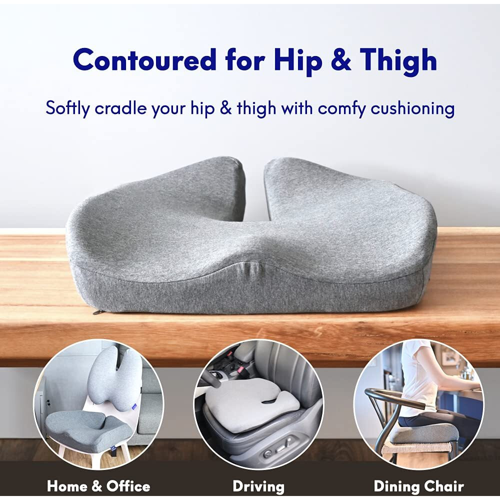 Cushion Lab Patented Pressure Relief Seat Cushion For Long Sitting Hours On Office/Home Chair  Car  Wheelchair - Extra-Dense Memory Foam For Hip  Tailbone  Coccyx  Sciatica - Light Grey