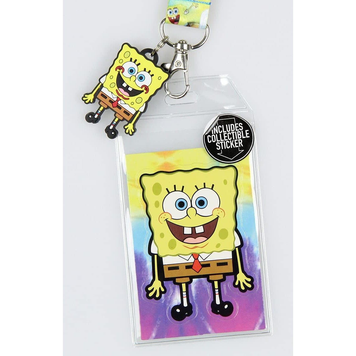 Spongebob Squarepants And Patrick Riding Krabby Patties Breakaway Id Lanyard With Detachable Badge Holder Rubber Charm And Collectible Sticker