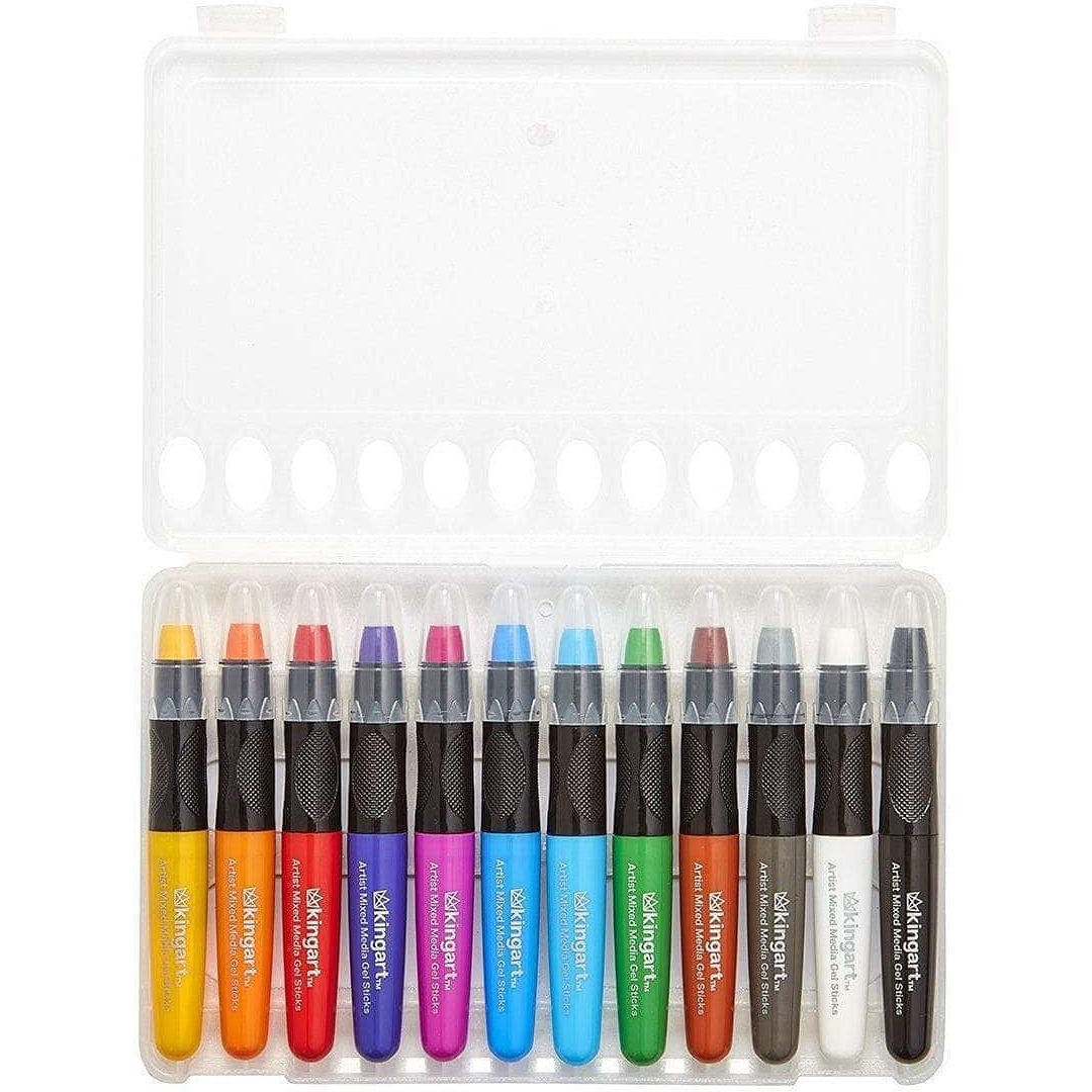 Kingart 582-12 Primary Gel Stick Set  Artist Pigment Crayons  12 Primary Colors  Water Soluble  Creamy  And Odorless  Use On Paper  Wood  Canvas And More