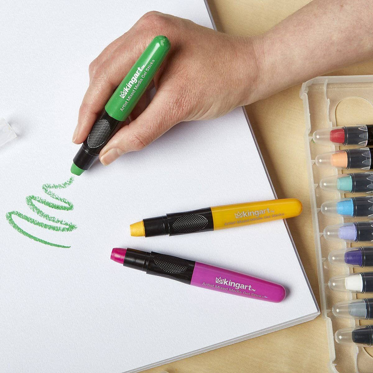 Kingart 582-12 Primary Gel Stick Set  Artist Pigment Crayons  12 Primary Colors  Water Soluble  Creamy  And Odorless  Use On Paper  Wood  Canvas And More