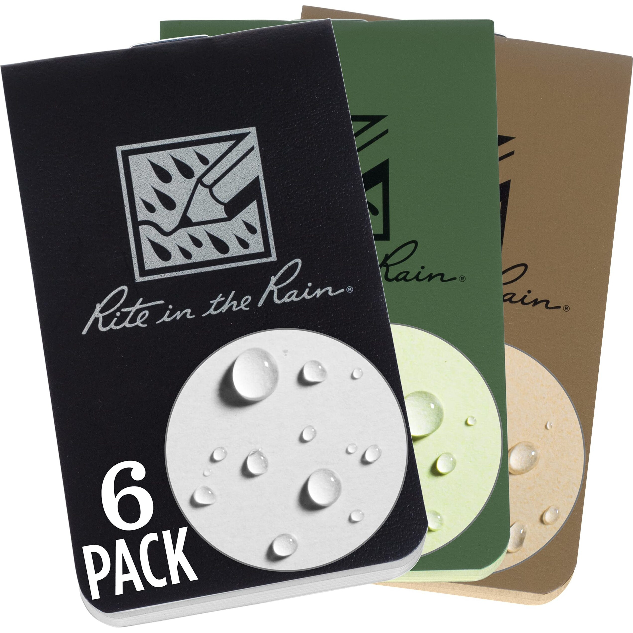 Rite In The Rain Weatherproof On The Go Wallet Notebook  2"" X 3.375""  2 Each Tan  Green  Black Cover  Blank Pages  6 Pack (No. Otg-Tacl)