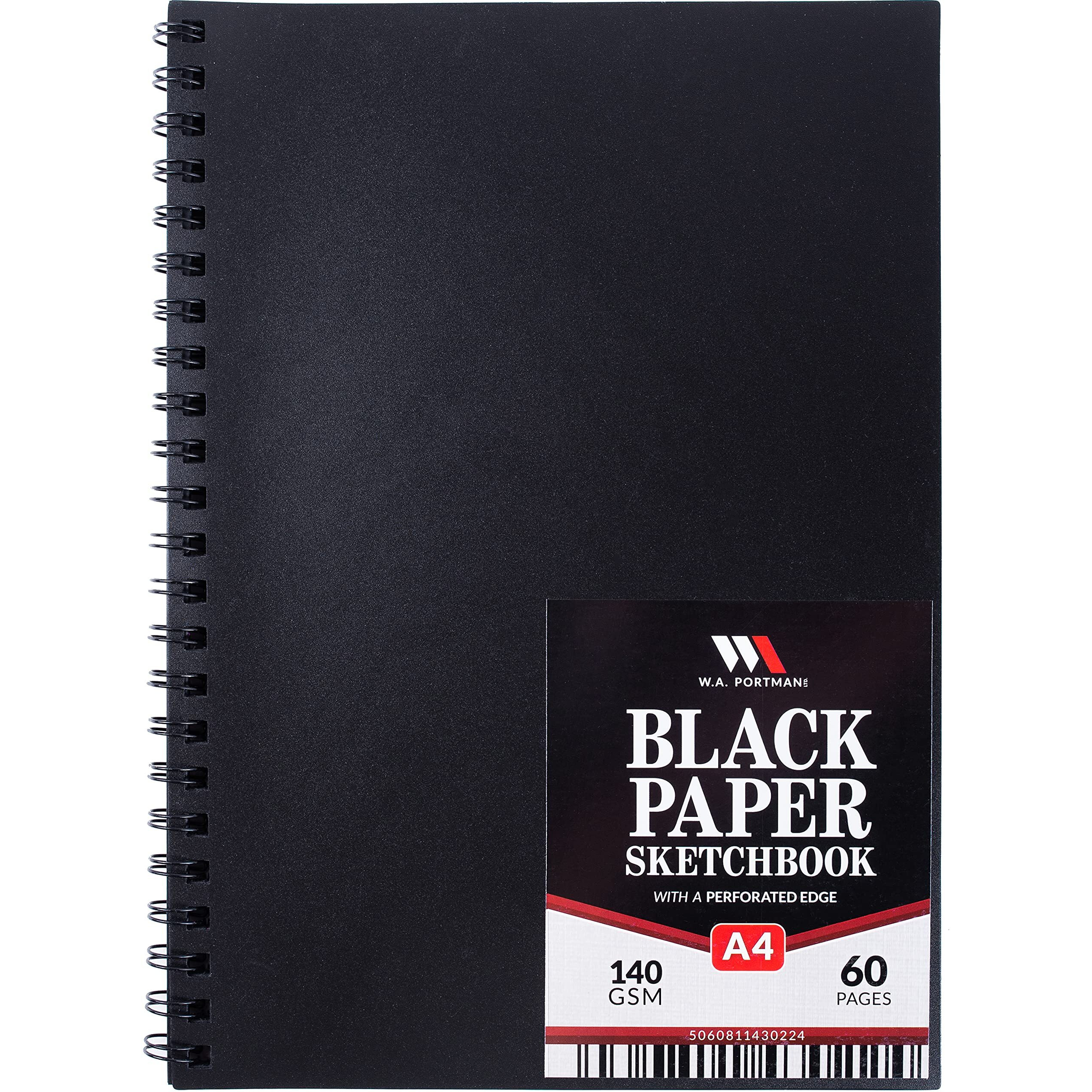 Wa Portman Black Paper Sketchbook - A4 Sketchbook With Black Drawing Paper - Black Paper Journal With Black Art Paper - 60 Page Black Paper Notebook - Black Sketchbook With Black Notebook Paper