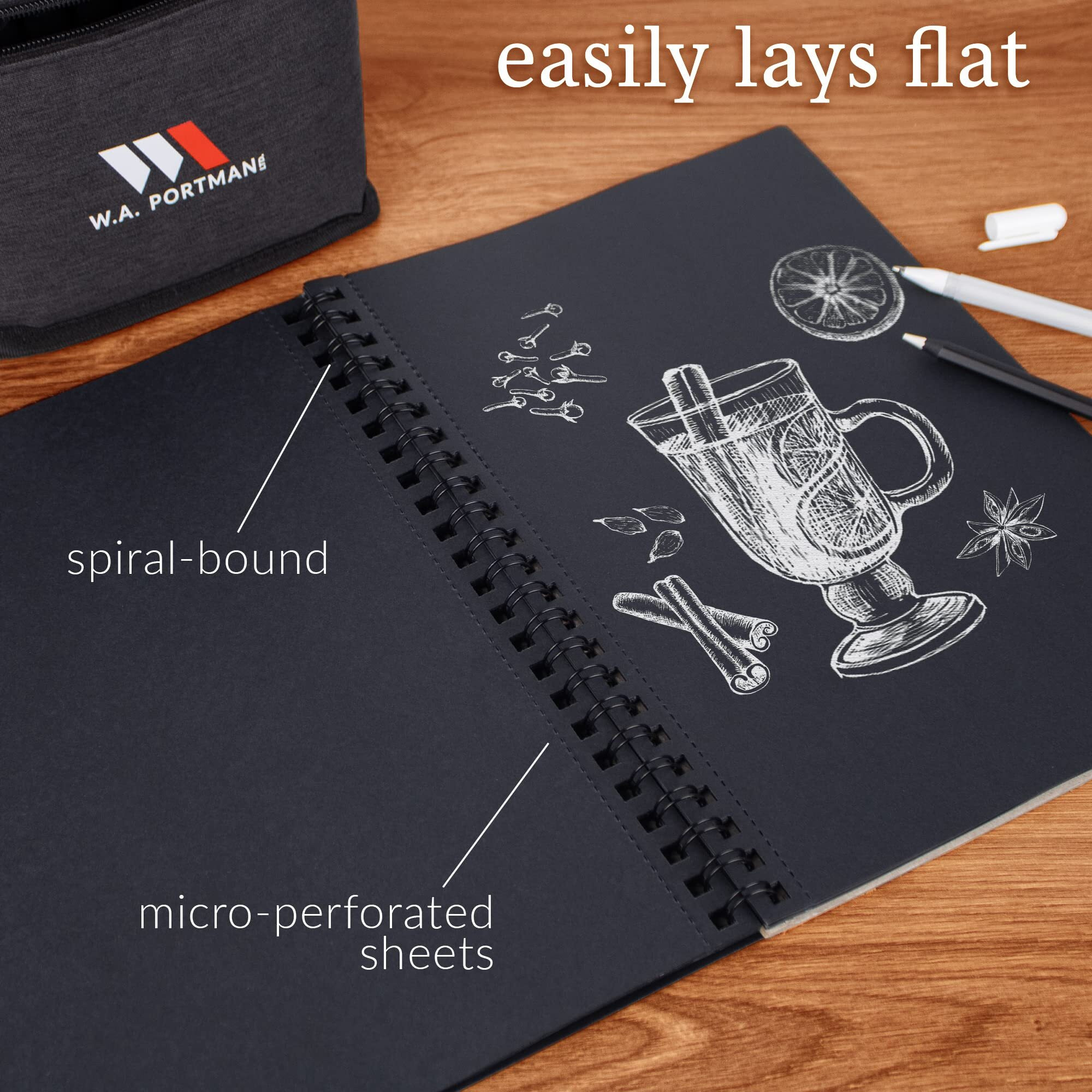 Wa Portman Black Paper Sketchbook - A4 Sketchbook With Black Drawing Paper - Black Paper Journal With Black Art Paper - 60 Page Black Paper Notebook - Black Sketchbook With Black Notebook Paper