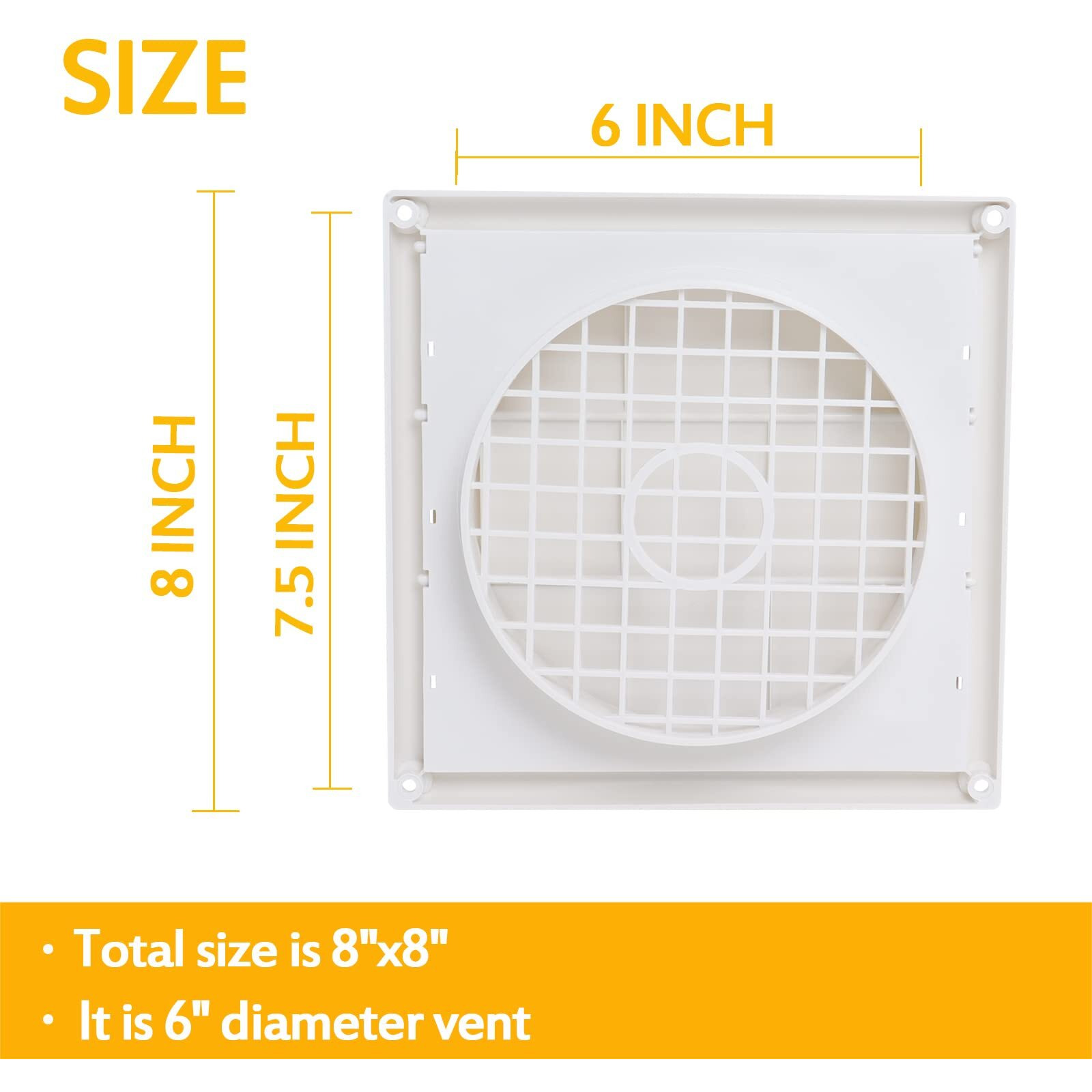 6'' Dryer Vent Cover Outdoor  Dryer Louver Vent Cover For Exterior Wall (Total Unit Size 8 Inches X 8 Inches)