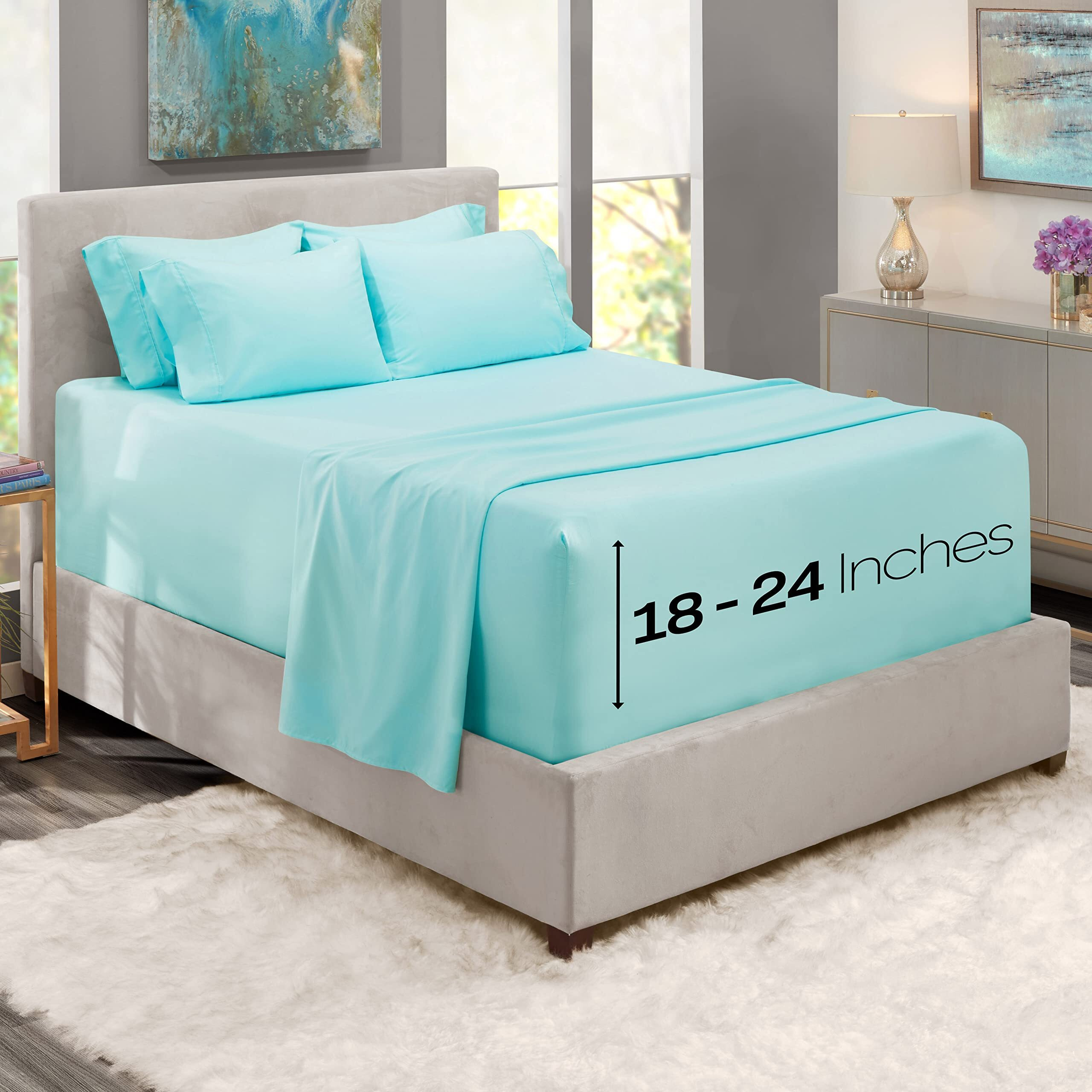 Hearth & Harbor Extra Deep Pocket Queen Sheets Sets - Fits Mattress 18-24 Inches Deep - Extra Deep Pocket Sheets - 6 Piece Queen Size Sheets - Queen Sheets Deep Pocket - Taupe Sheets