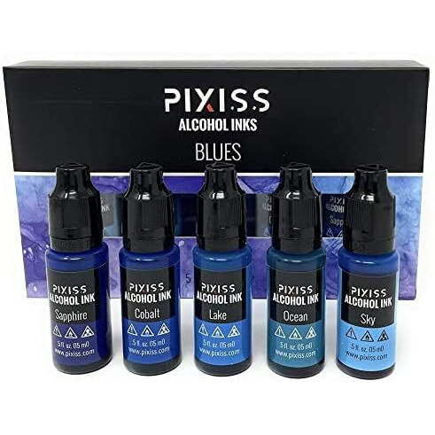 Pixiss Blue Alcohol Ink Set - 5 Shades Of Highly Saturated Alcohol Ink For Epoxy Resin Supplies  Yupo Paper  Tumblers  Coasters - Resin Colorant For Epoxy Resin And Resin Art Supplies