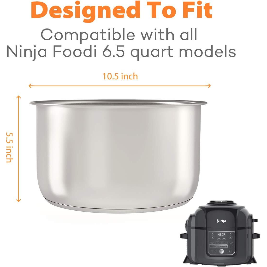 Sicheer Stainless Steel Inner Pot Replacement Insert Liner Accessory Compatible With Ninja Foodi 6.5 Quart