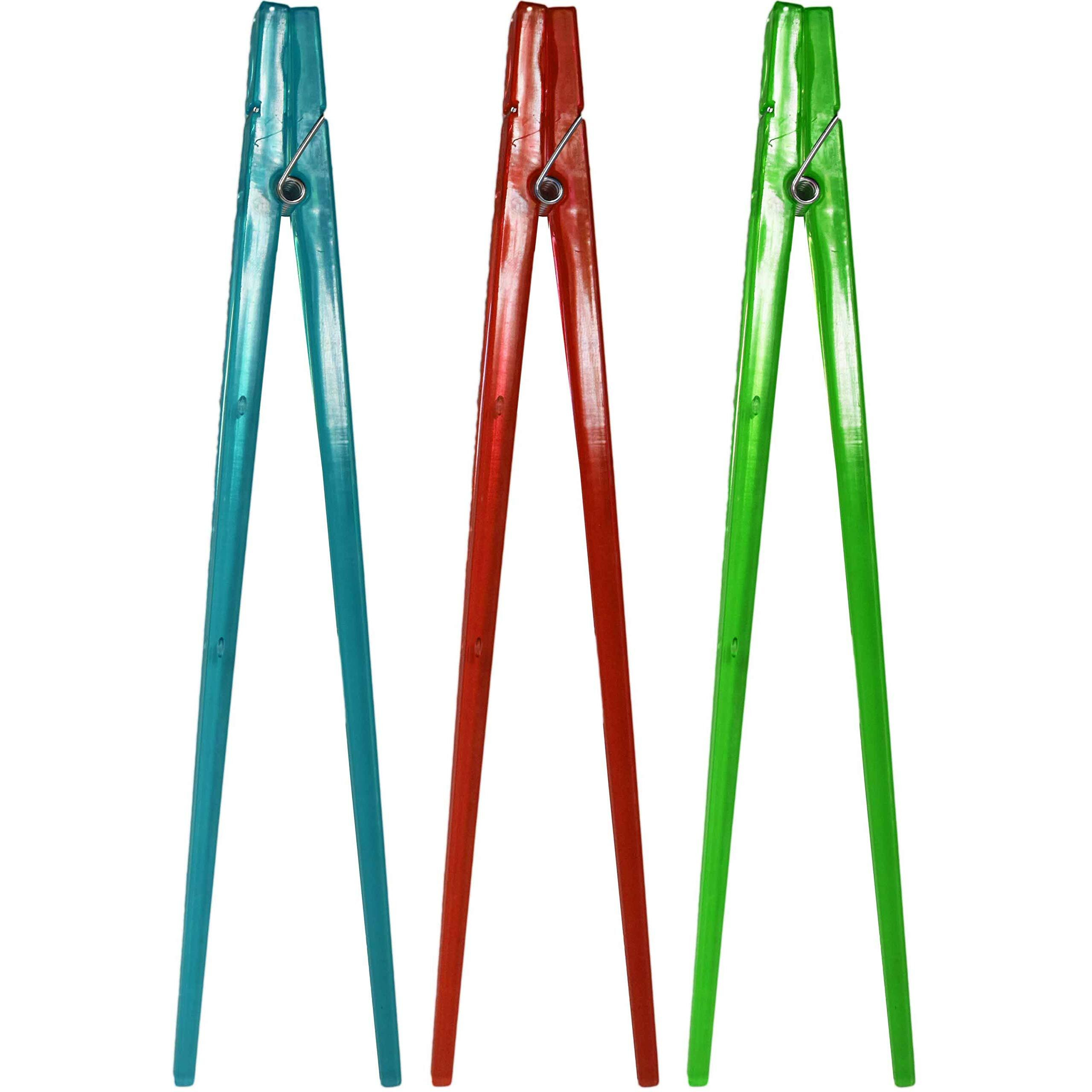 Set Of 3 Assorted Clothespin Chopsticks 9"" Inches Long - Training Chopsticks - Reusable - Beginners Chopsticks Perfect For Any Occasion - Red  Green  And Blue (3)