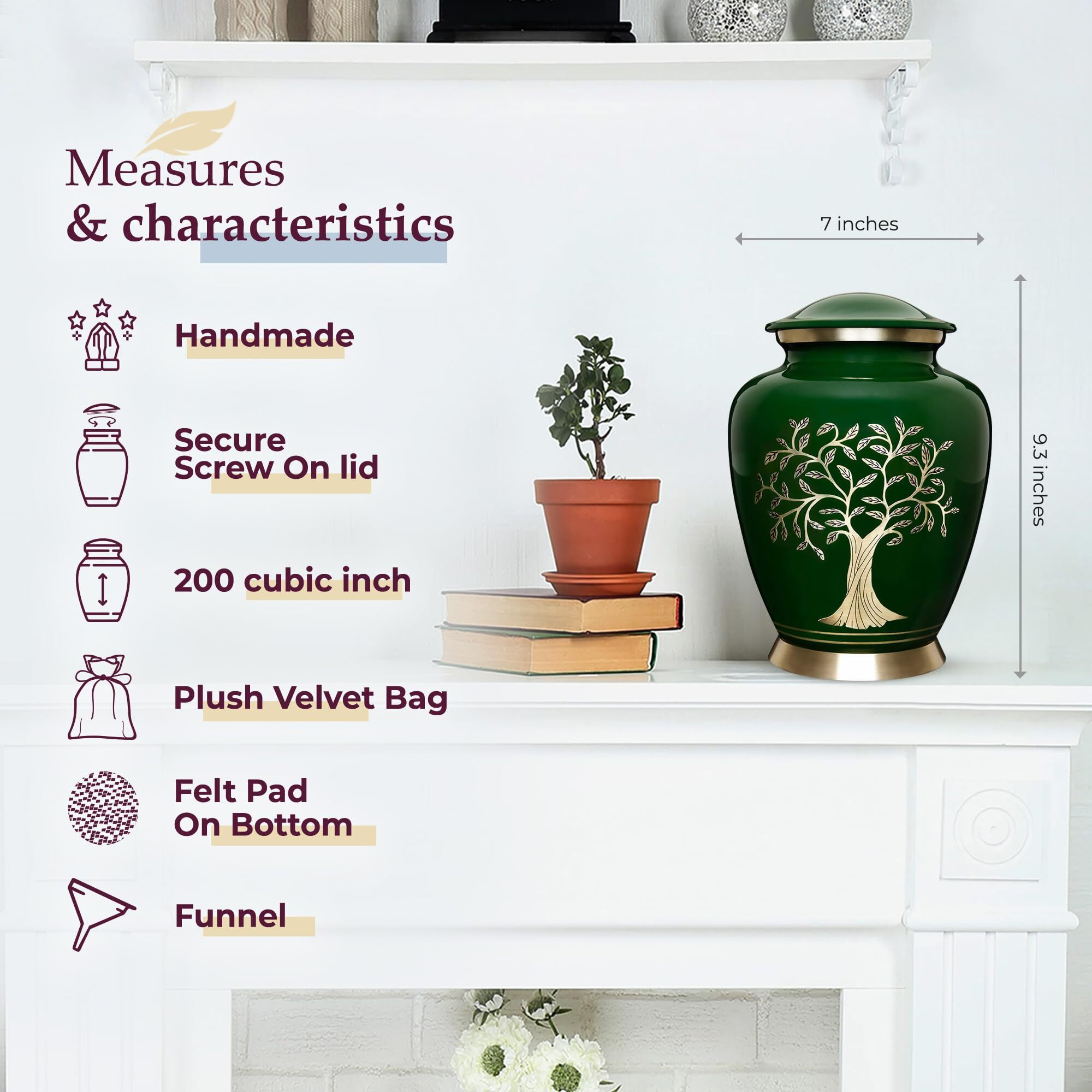 Trupoint Memorials Cremation Urns For Human Ashes - Decorative Urns  Urns For Human Ashes Female & Male  Urns For Ashes Adult Female  Funeral Urns - Dark Green  Large