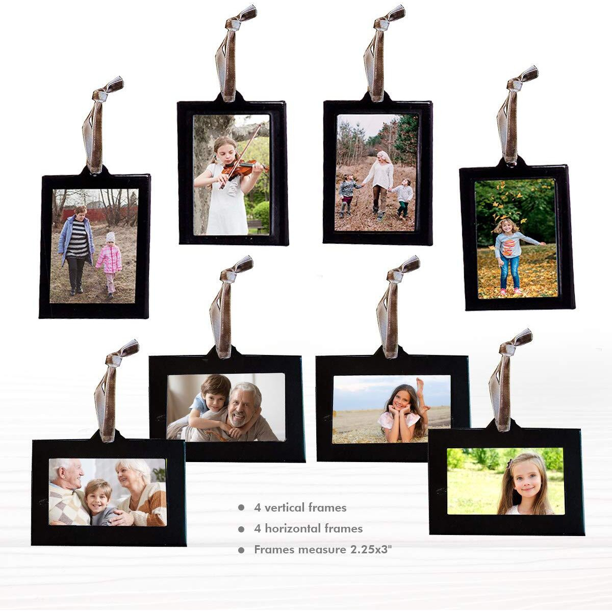 Klikel Family Tree Picture Frame Ornaments - 4 Vertical Hanging And 4 Horizontal Hanging Photo Frames - 1.5&quot&quot X 2.5&quot&quot Photo Opening