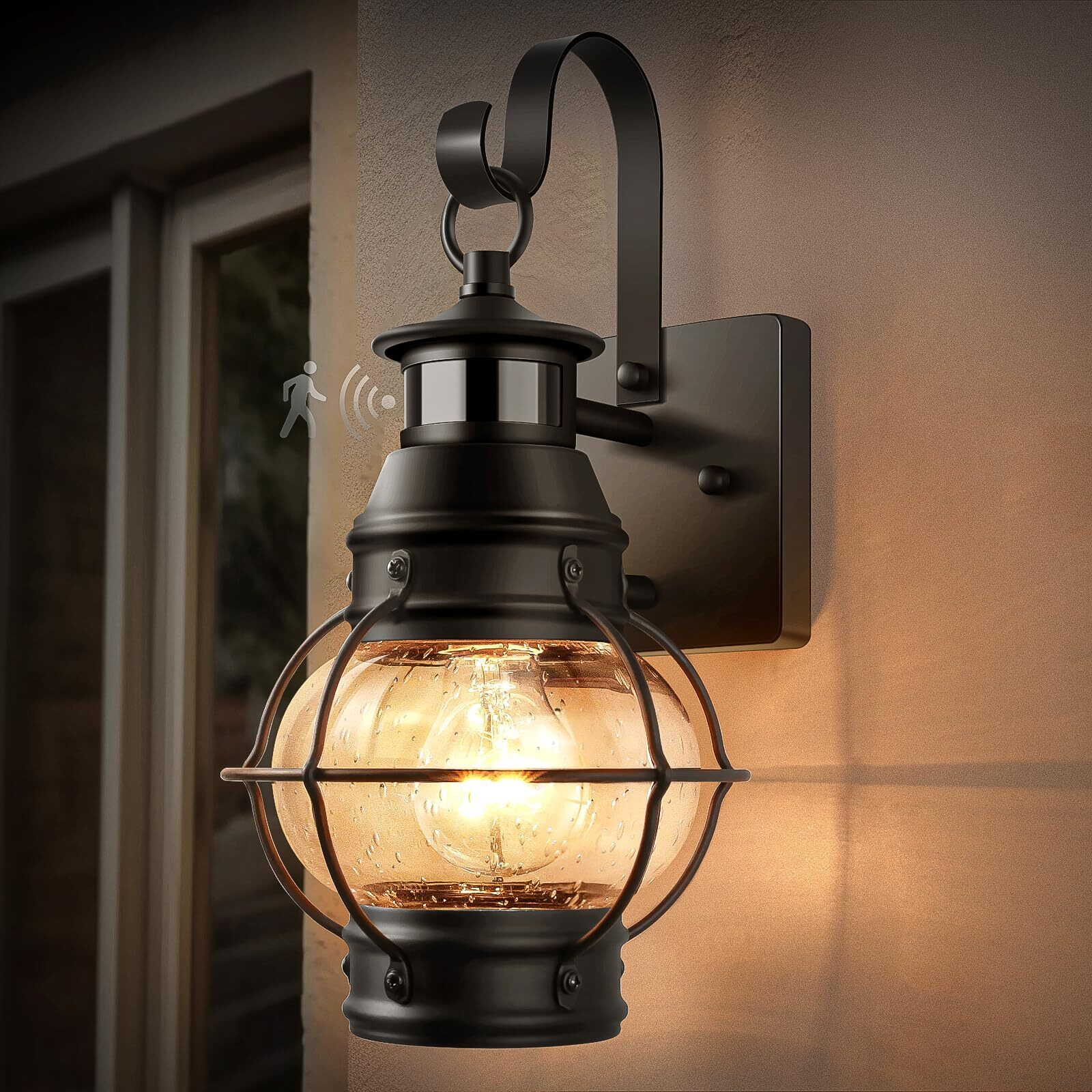 Lamomo Outdoor Wall Light  Motion Sensor Porch Lights Outdoor Wall Light Fixture Black Dusk To Dawn Exterior Lighting For House Waterproof Anti-Rust Wall Mount Lantern For Outside Garage(No Bulb)