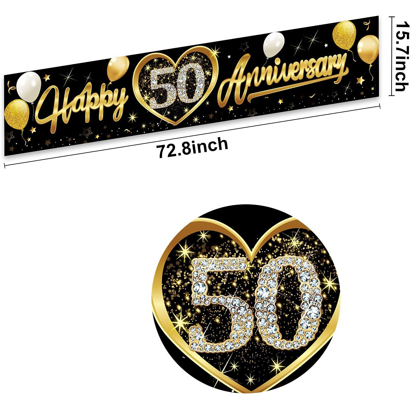 Happy 50Th Wedding Anniversary Banner Decorations  Black Gold 50Th Anniversary Sign Party Supplies  50Th Wedding Anniversary Banner Photo Booth For Outdoor Indoor