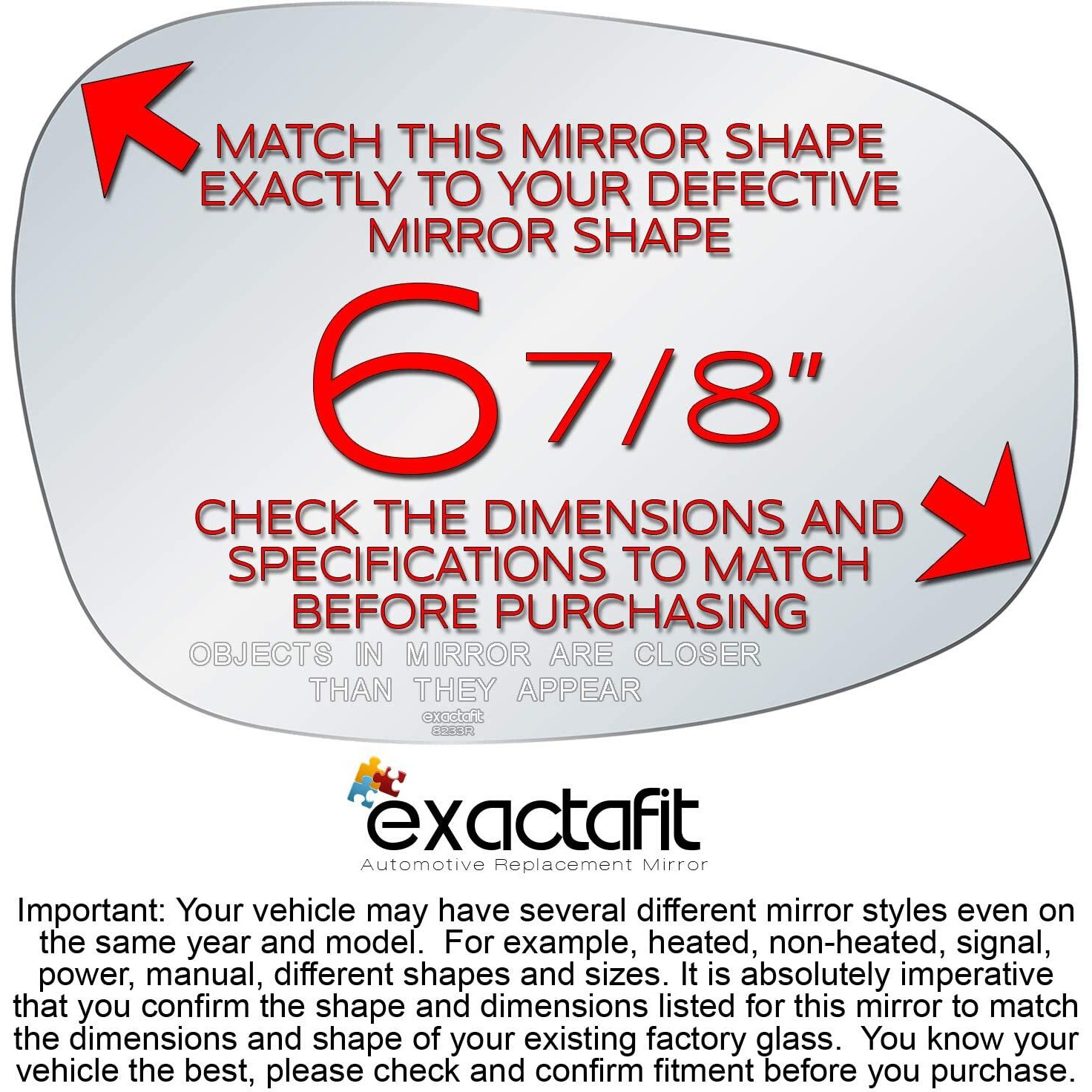 Exactafit 8233R Passenger Side Mirror Glass Right Replacement Compatible With Bmw 2010-2013 1 Series  2009-2013 3 Series  2008-2012 M3