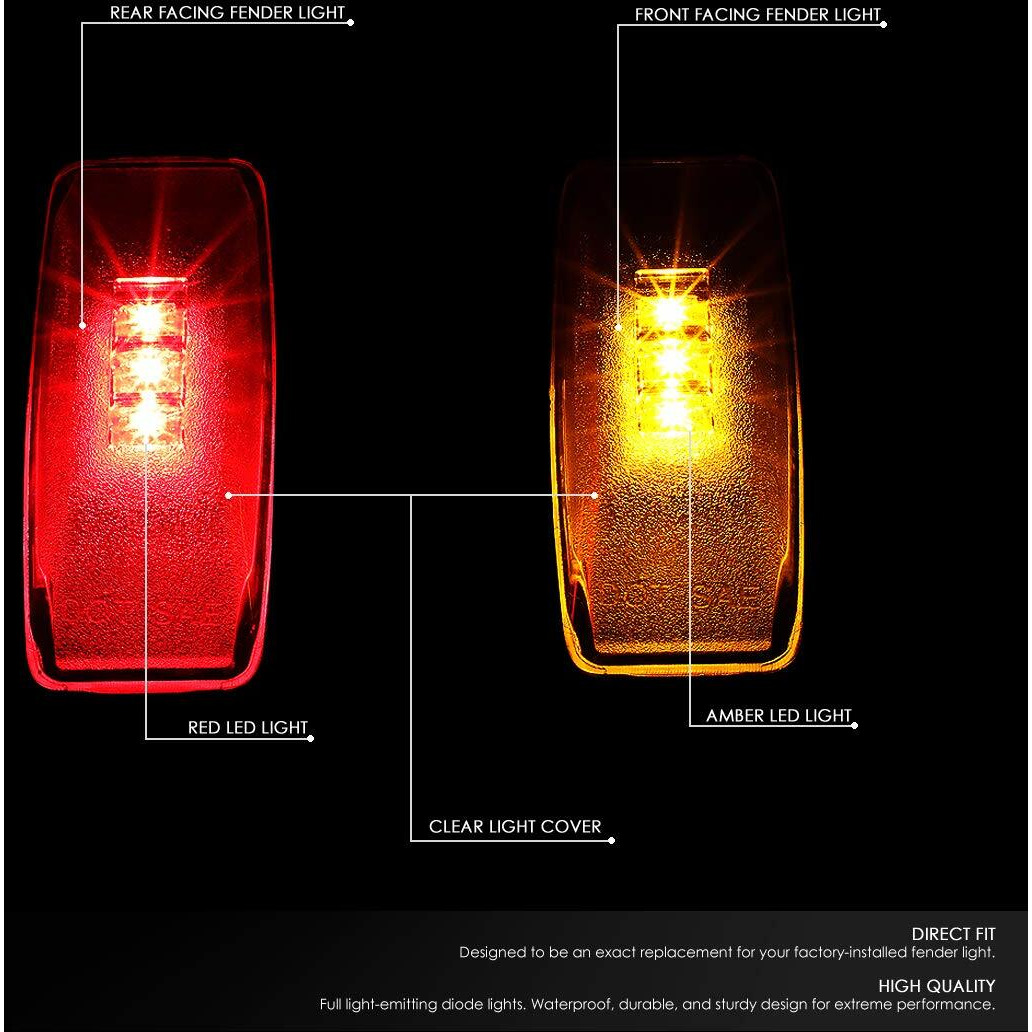 Auto Dynasty 4Pcs Dually Bed Fender Led Side Marker Light Compatible With Dodge Ram 1500 2500 3500 94-02
