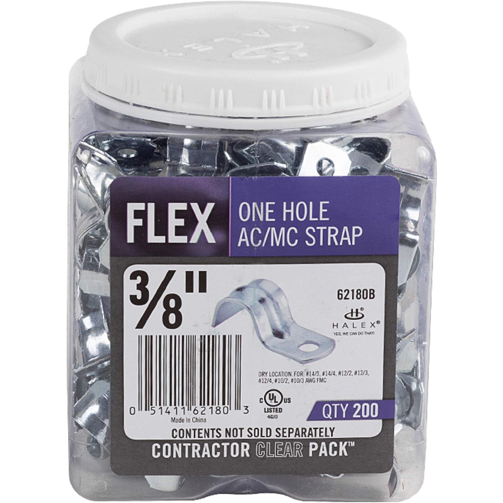 Halex - 3/8 Inch Flexible Metal Conduit (Fmc) - 1 Hole Straps - 62180B - 200 Per Pack - Silver