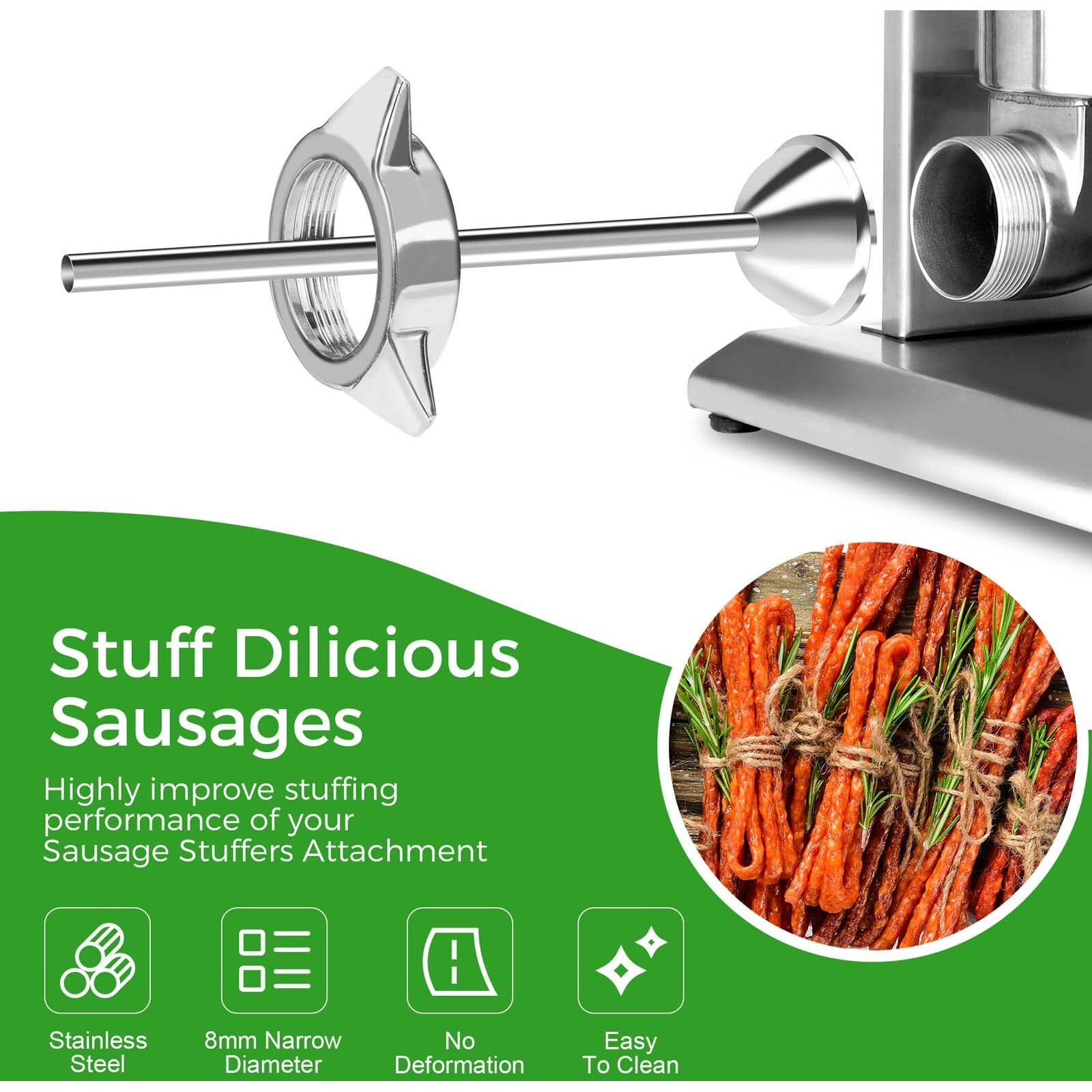 Wutfly 8Mm Stainless Steel Sausage Stuffing Tubes And Sausage Stuffer Funnels For 5 Sausage Stuffers