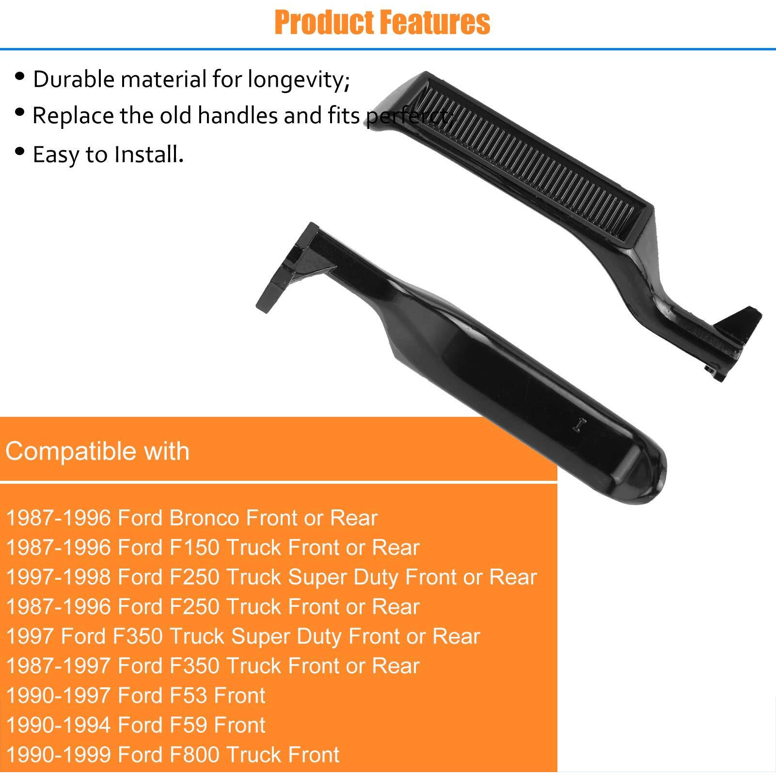 Npauto Inside Interior Metal Truck Door Handle Replacement For 1987-1997 Ford Bronco F150 F250 Front/Rear Left Driver Right Passenger 1988 1989 1990 1991 1992 1993 1994 1995 1996