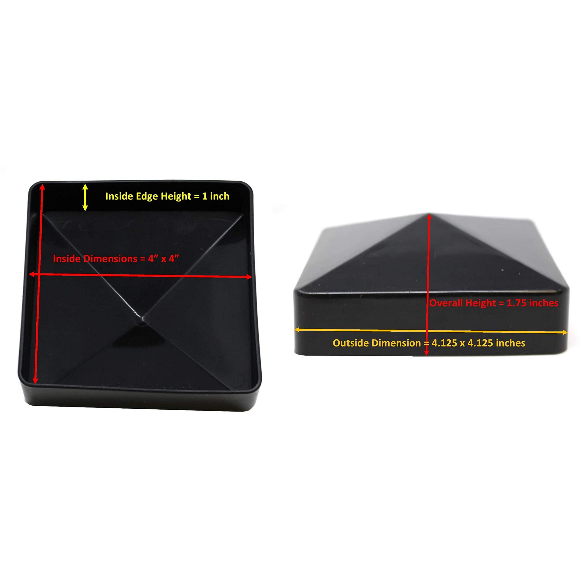 Pyramid True 4"" X 4"" (100Mmx100Mm) Plastic Vinyl Fence Post Cap Black Or White/Multiple Quantities (40  Black)