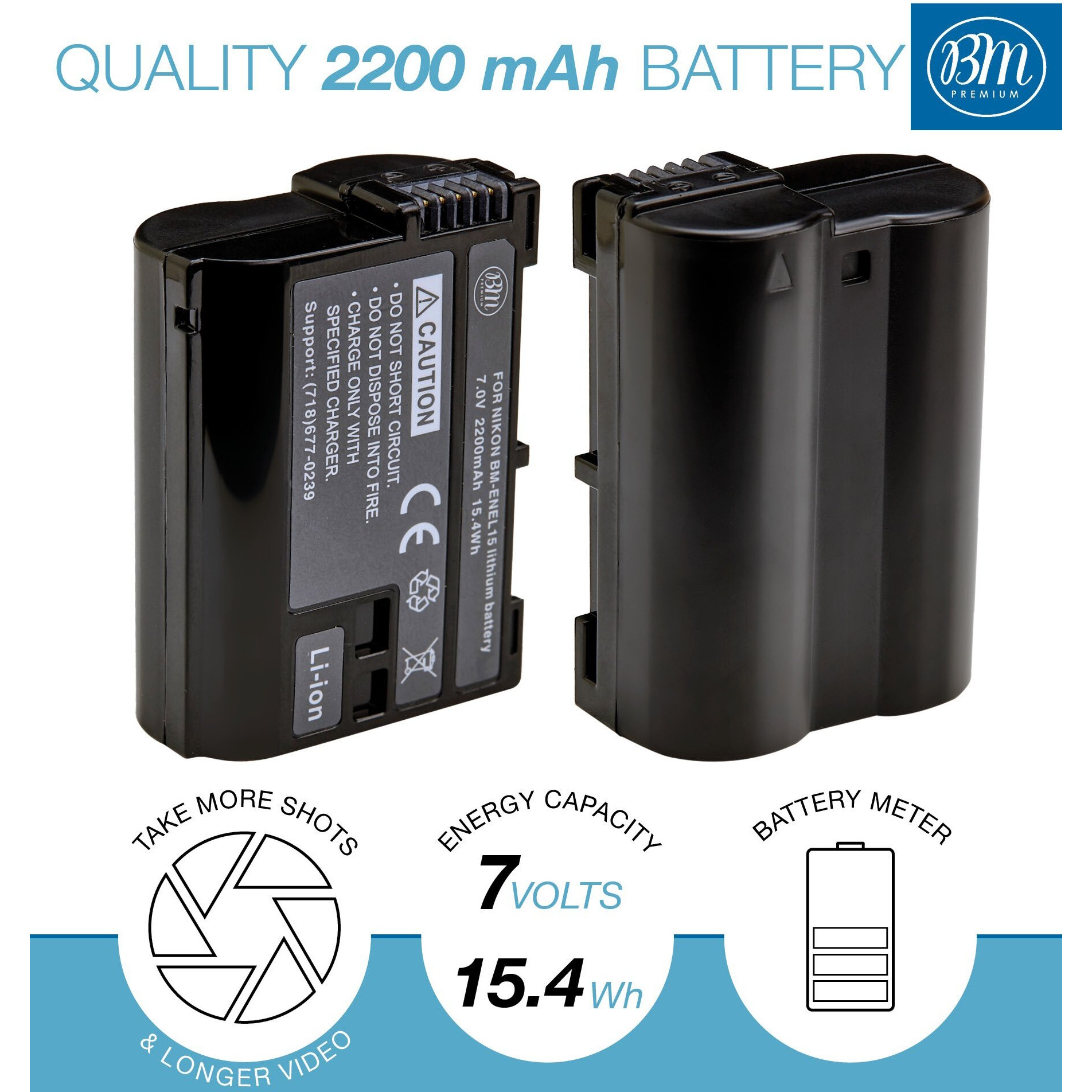 Bm Premium 2 Pack Of En-El15B Batteries And Dual Battery Charger For Nikon Z6  Z7  D780  D850  D7500  1 V1  D500  D600  D610  D750  D800  D800E  D810  D810A  D7000  D7100  D7200 Digital Cameras