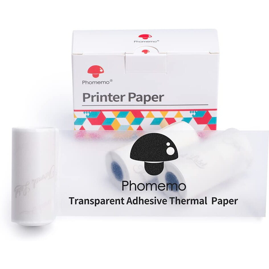 Phomemo Transparent Adhesive Thermal Sticker Paper 50Mm  Compatible With Phomemo M02/M02S/M02 Pro/M03/M03As/M04S/M04As Mini Thermal Printer  Black Text  3 Rolls