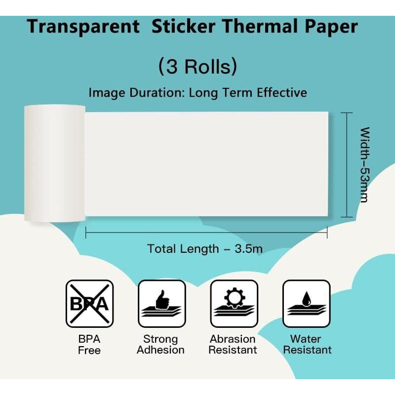 Phomemo Transparent Adhesive Thermal Sticker Paper 50Mm  Compatible With Phomemo M02/M02S/M02 Pro/M03/M03As/M04S/M04As Mini Thermal Printer  Black Text  3 Rolls