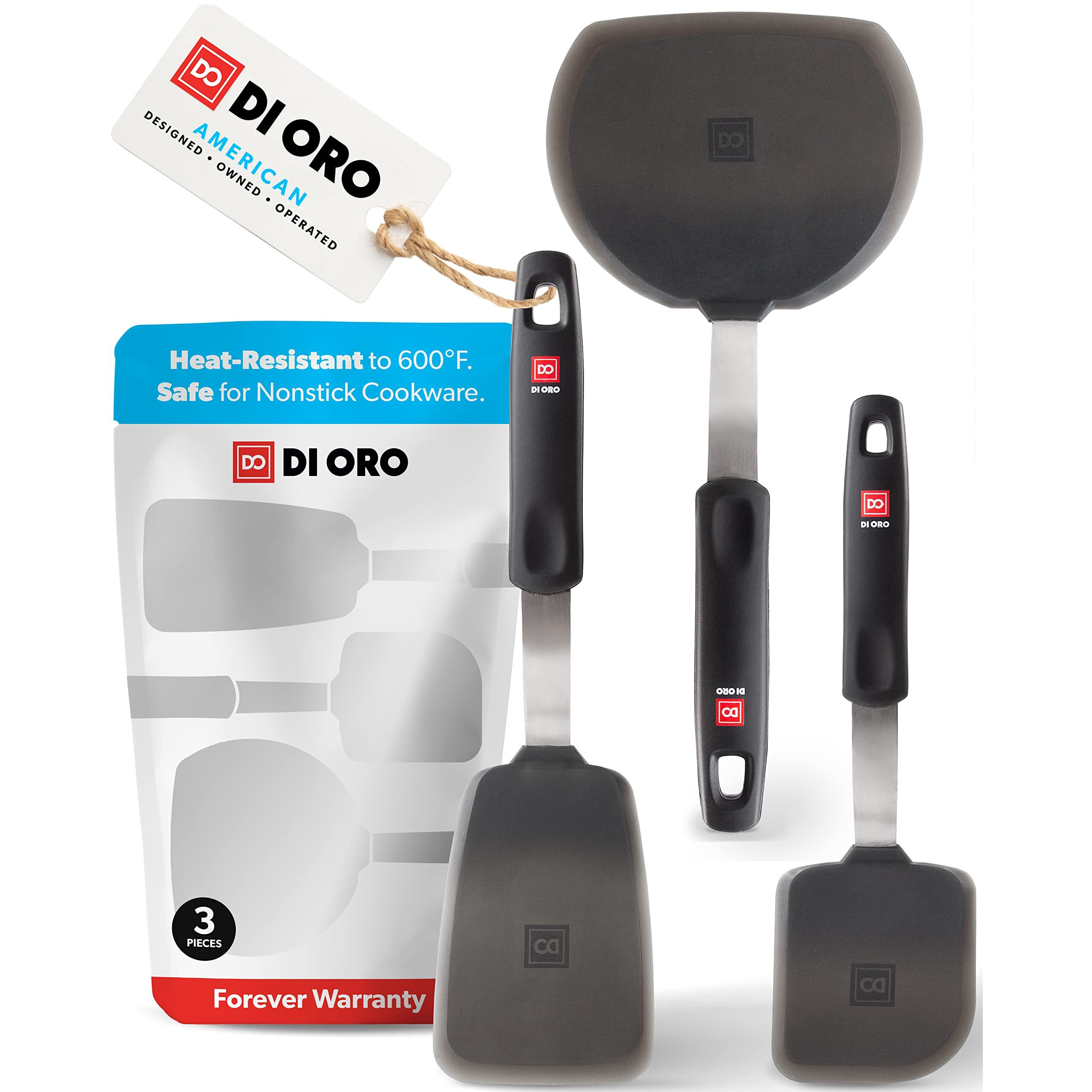 Di Oro Living Spatulas For Kitchen Use - Spatulas Silicone Heat-Resistant Up To 600F - Turner Spatula Set For Cooking - Bpa Free Wide Pancake Spatulas - Egg Flippers For Nonstick Cookware Safe (3Pc)