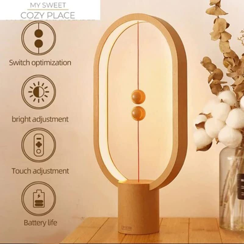 Xhope4U Table Lamp For Bedroom - Balance Lamp Bedside Lamp With Touch Dimmer Nightstand Lamp 3 Level Brightness Rechargered Night Light For Home Office College Dorm (Wood Color)