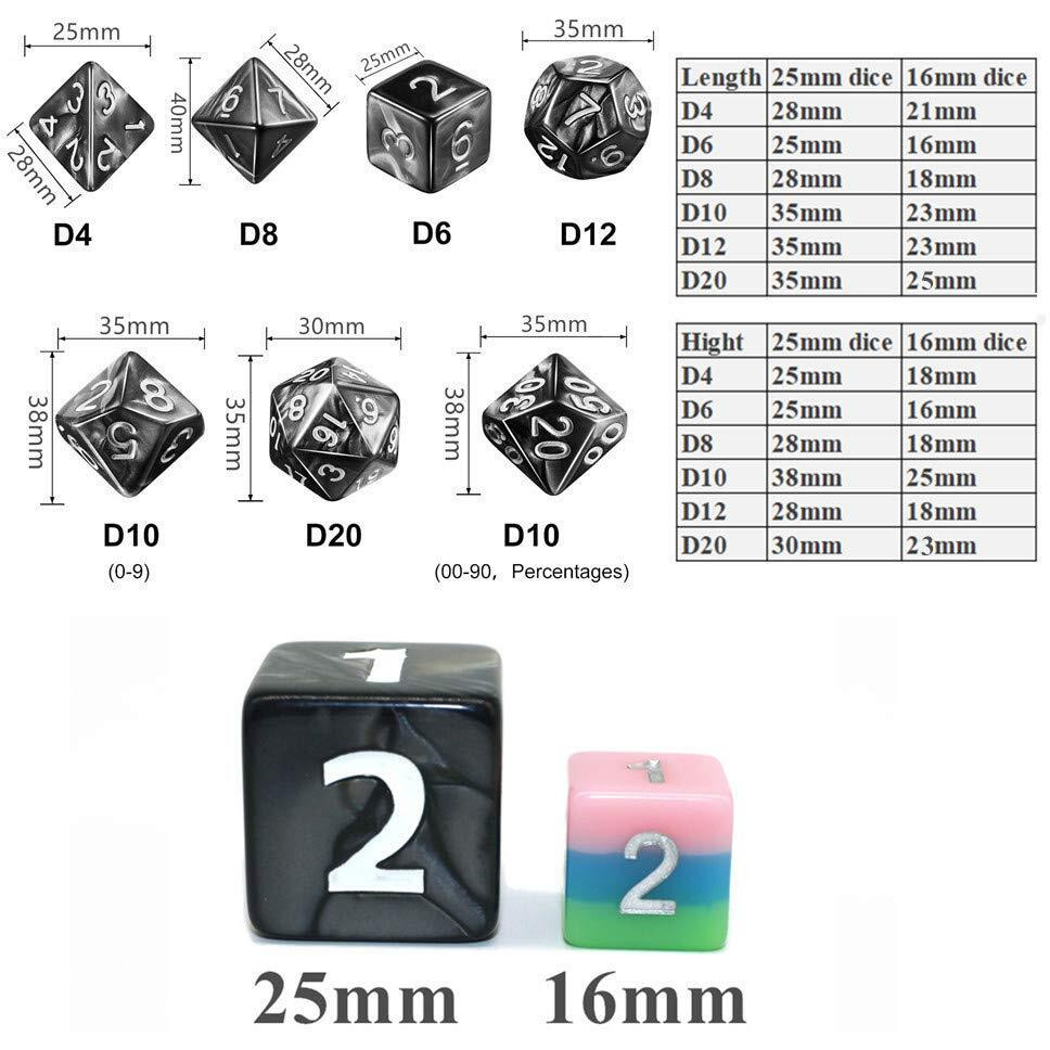 Dice- Dnd Dice Set 25Mm Rpg Dice For Dungeons And Dragons D&D Pathfinder Mtg Role Playing Dice Giant Black Polyhedral Dice With Dice Bag