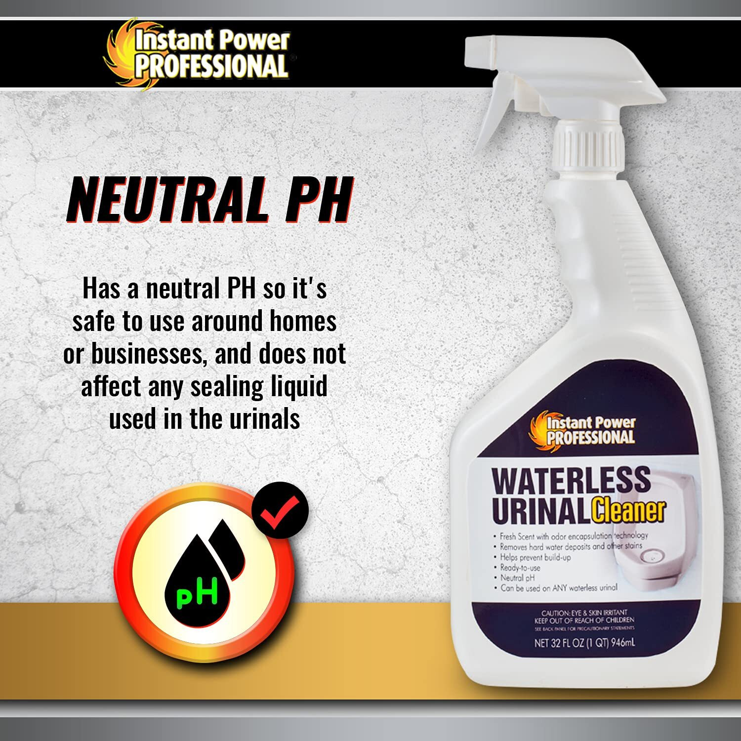 Instant Power Professional Waterless Urinal Cleaner - Removes Hard Water Deposits And Other Stains  Prevents Drain Buildup  Ready To Use  32 Oz
