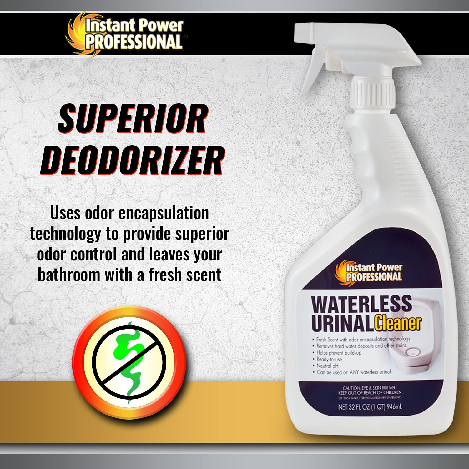 Instant Power Professional Waterless Urinal Cleaner - Removes Hard Water Deposits And Other Stains  Prevents Drain Buildup  Ready To Use  32 Oz