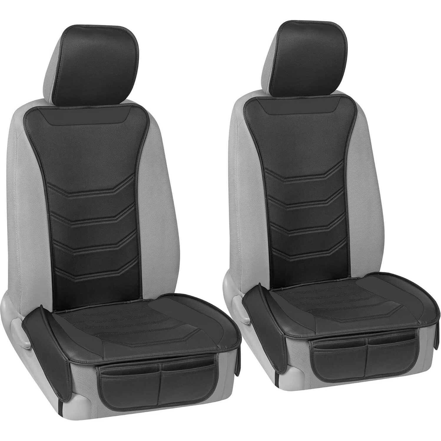 Motor Trend Luxefit Black Seat Covers For Cars Trucks Van Suv (2 Pack)  Premium Faux Leather Car Seat Covers  Easy To Install Automotive Seat Covers With Storage Pockets  Fits Most Vehicles