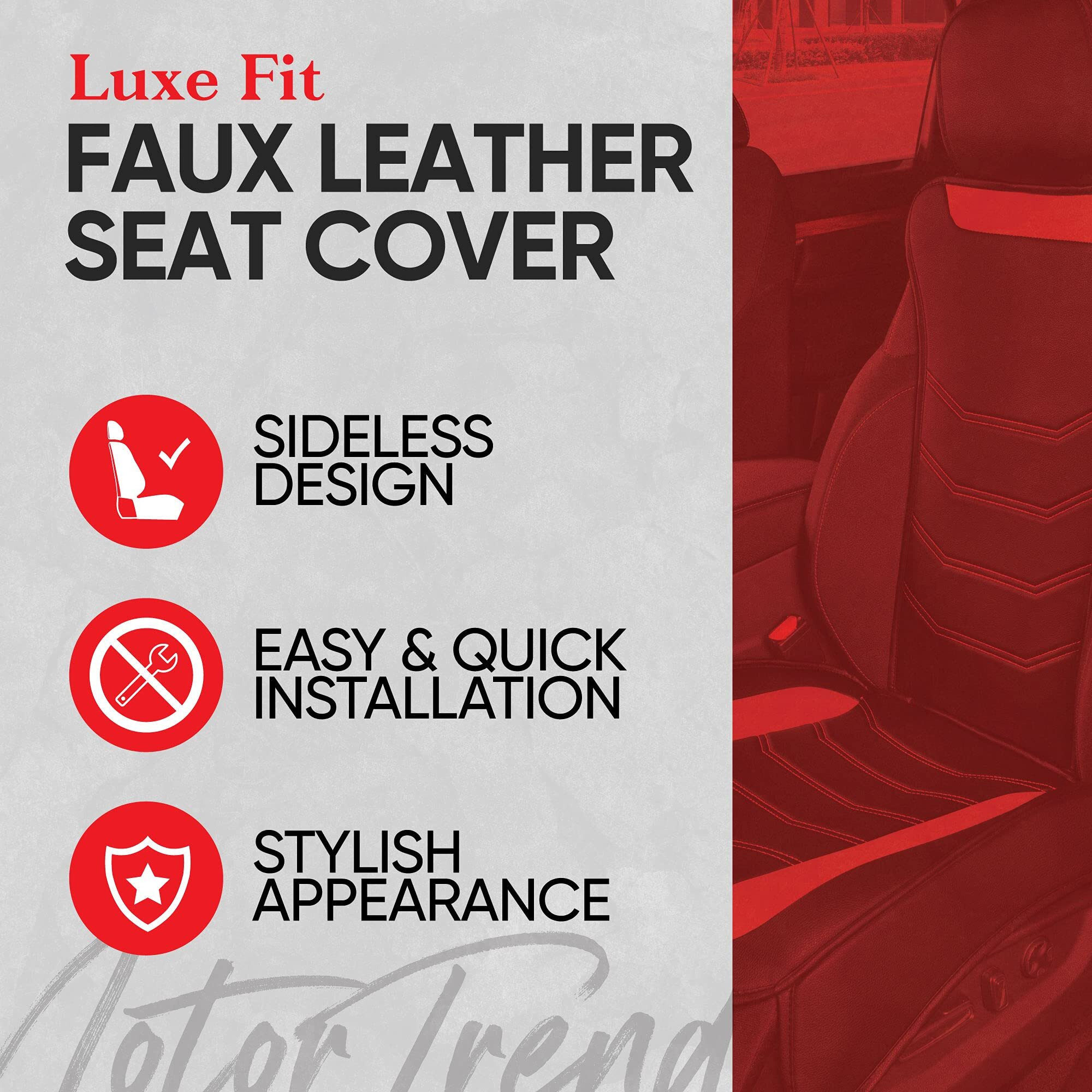Motor Trend Luxefit Black Seat Covers For Cars Trucks Van Suv (2 Pack)  Premium Faux Leather Car Seat Covers  Easy To Install Automotive Seat Covers With Storage Pockets  Fits Most Vehicles