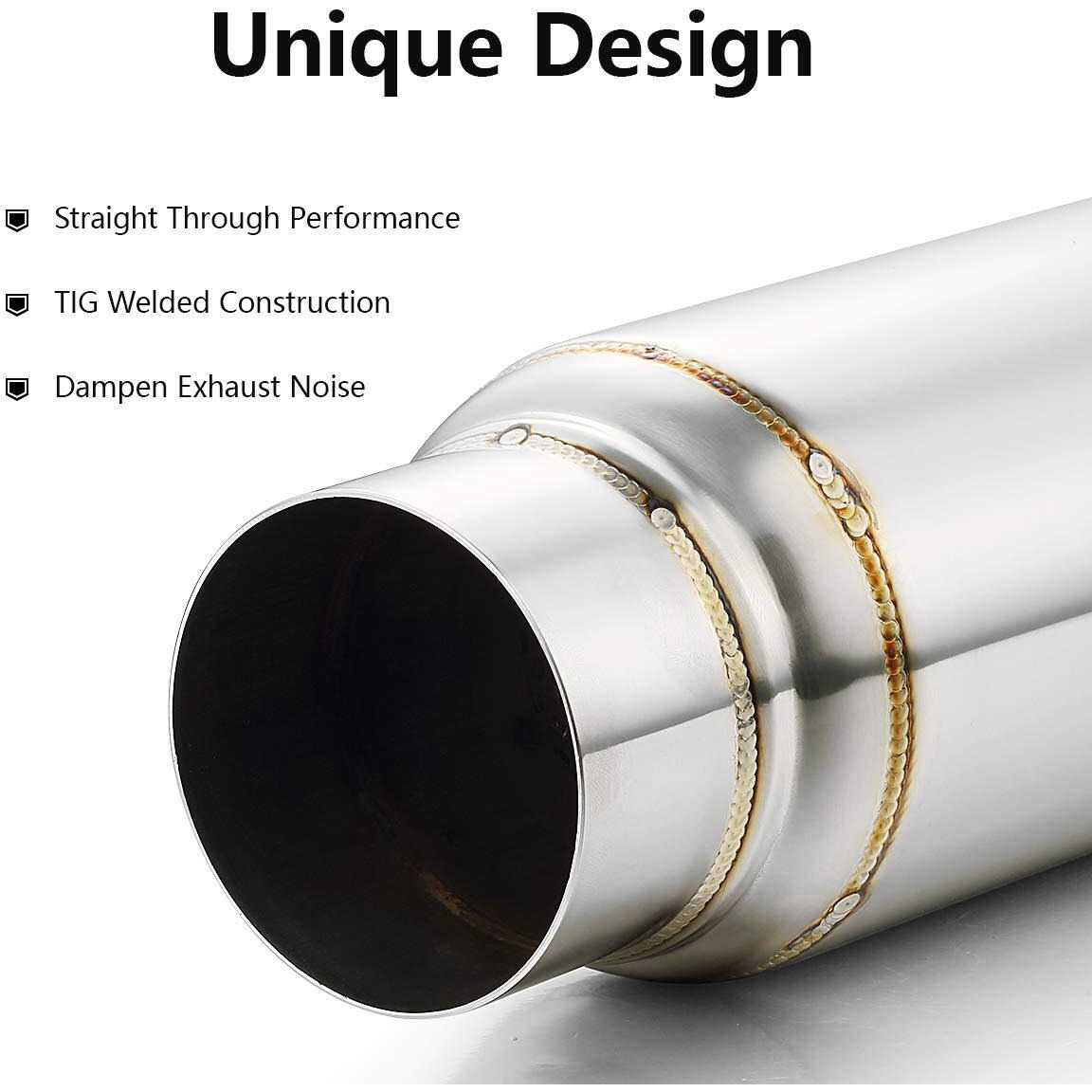 Exhaust Resonator 3"" Inlet  A-Karck 3"" Inlet 3"" Outlet 12"" Overall Length Muffler Resonator Deep Tone Clear Up Rasp