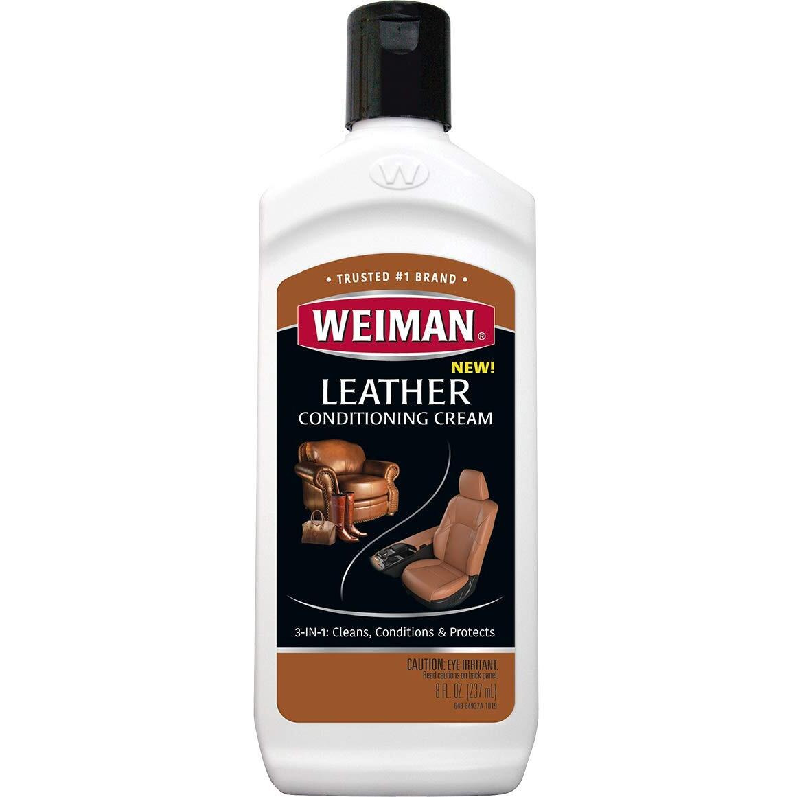 Weiman 3 In 1 Deep Leather Cleaner & Conditioner Cream - Restores Leather Surfaces - Use On Leather Furniture  Car Seats  Shoes  Bags  Jackets  Saddles