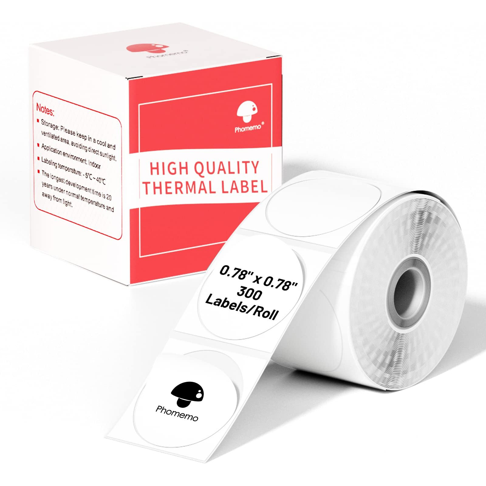 Phomemo Multi-Purpose Self-Adhesive Round Circle Label For Phomemo M110/M110S/M120/M200/M220 Label Maker  0.78"" X 0.78"" (20X20 Mm) Thermal Label For Barcode Label  Diy Logo Design  Black On White