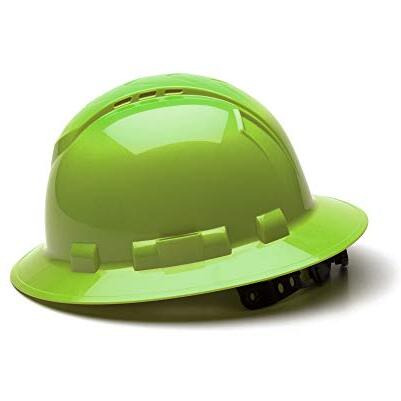 Pyramex Ridgeline Full Brim Hard Hat 4 Point Ratchet Vented Hi-Vis Lime