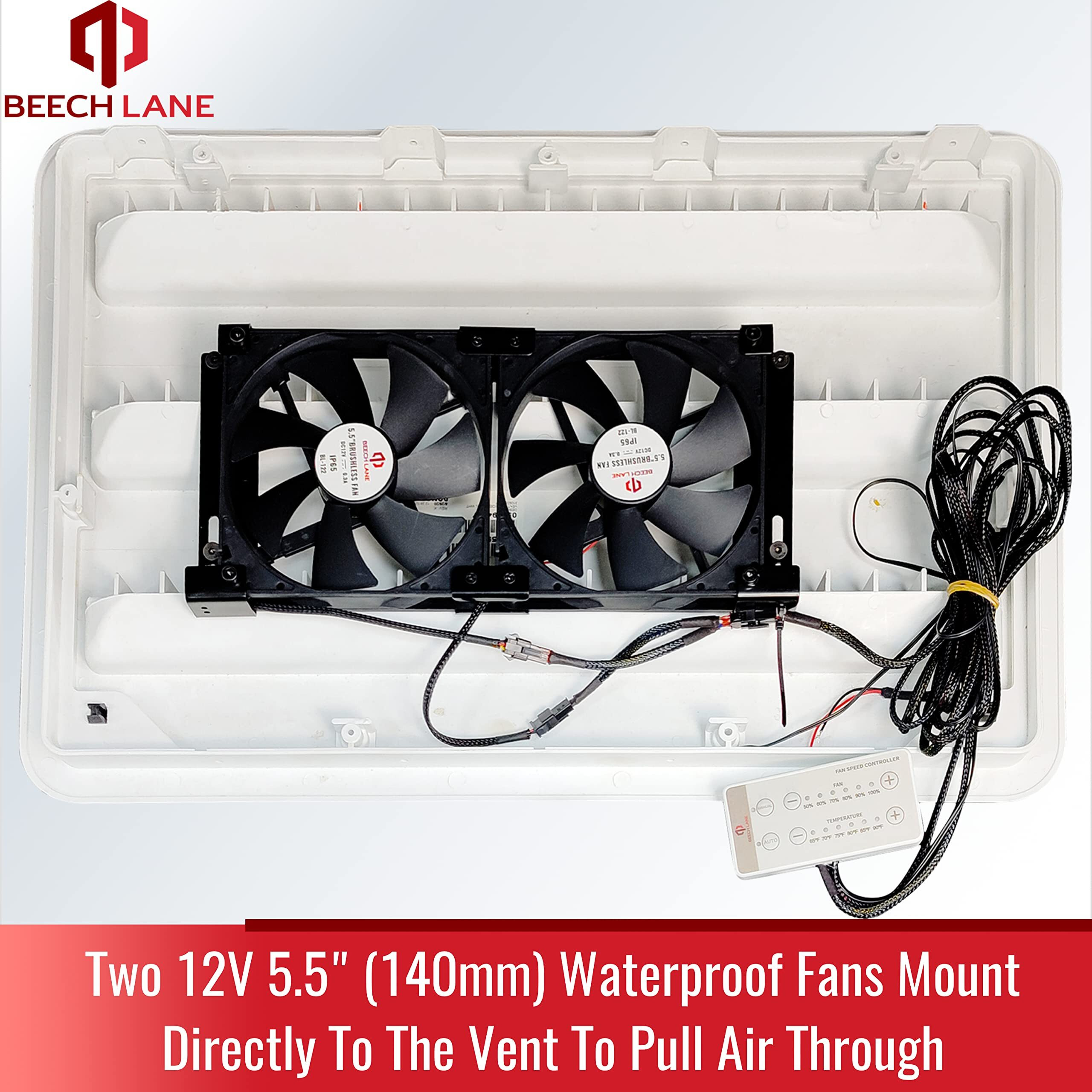 Beech Lane 12V Rv Fridge Ventilation Cooling Fan 5.5"" (140Mm)  Custom Mounts For American Rv Side Vents  Adjustable Temperature Settings  High-Tech Remote With Manual/Auto Modes  Waterproof
