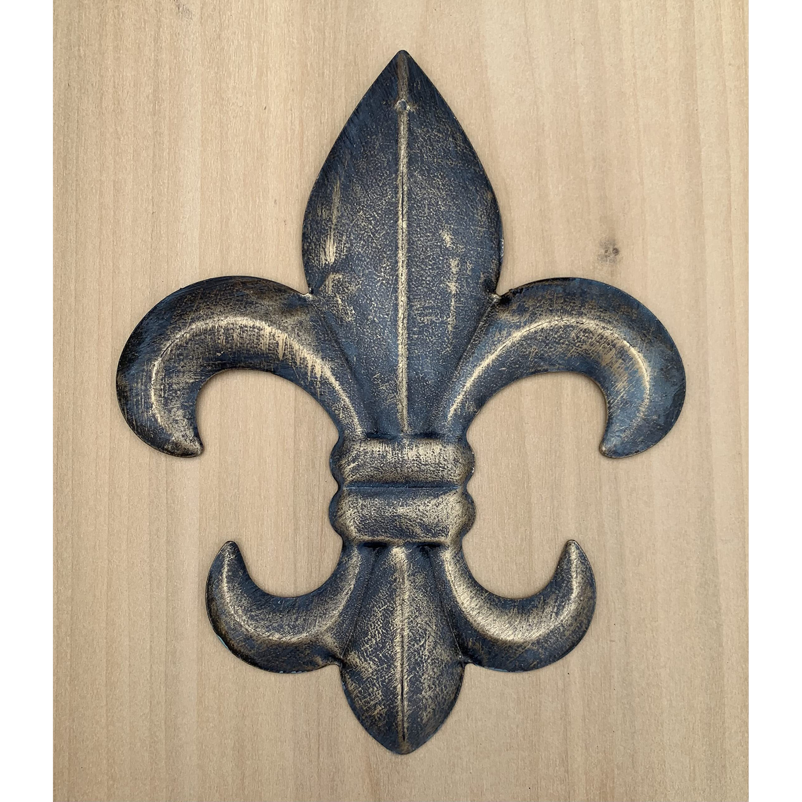 8"" Metal Fleur De Lis Wall Plaque/Art With Hanger - Rustic Creole Tuscan Decor (Weathered Bronze)