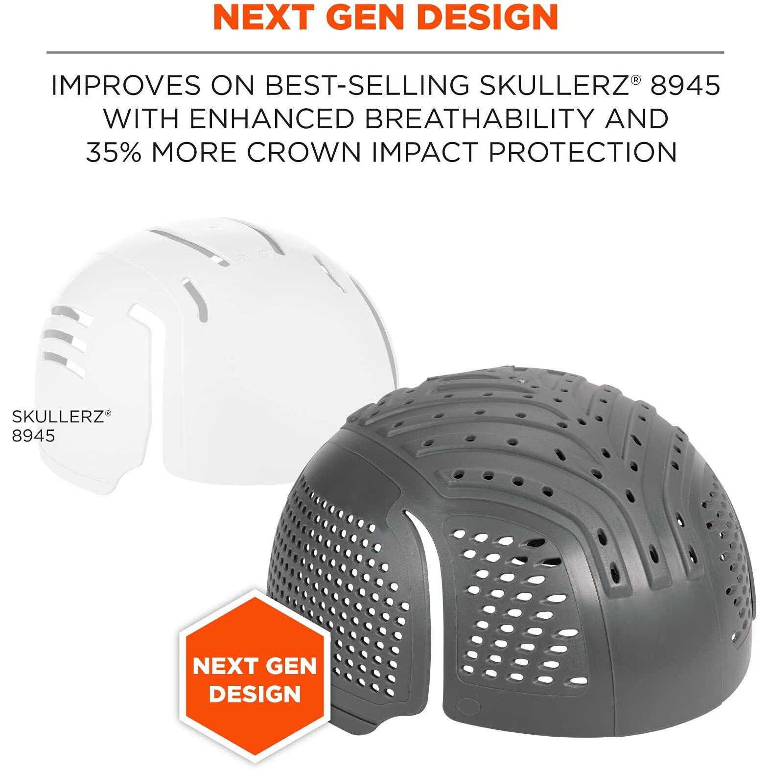 Ergodyne Skullerz 8945F(X) Universal Bump Cap Insert With Extra Venting  Fits Into Any Baseball Hat  Charcoal