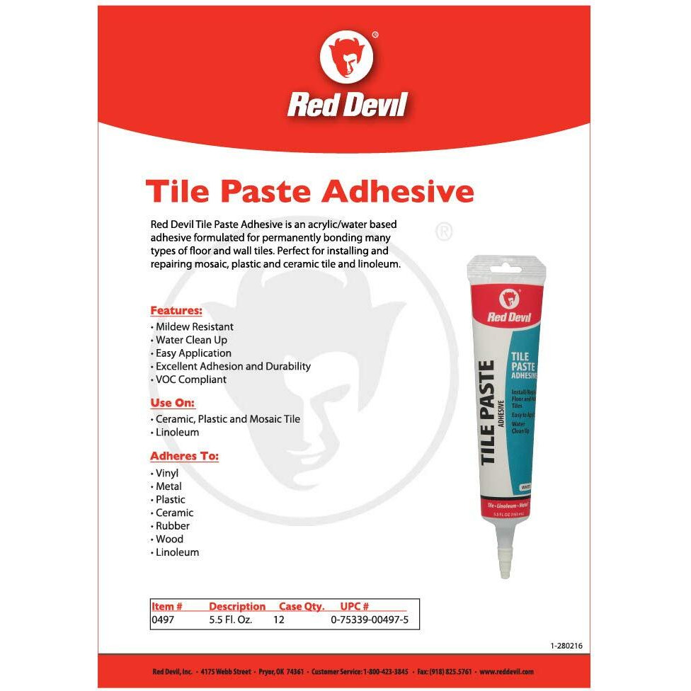 Red Devil 0497 2 Pack 5.5 Oz. Tile Paste Adhesive Squeeze Tube  White