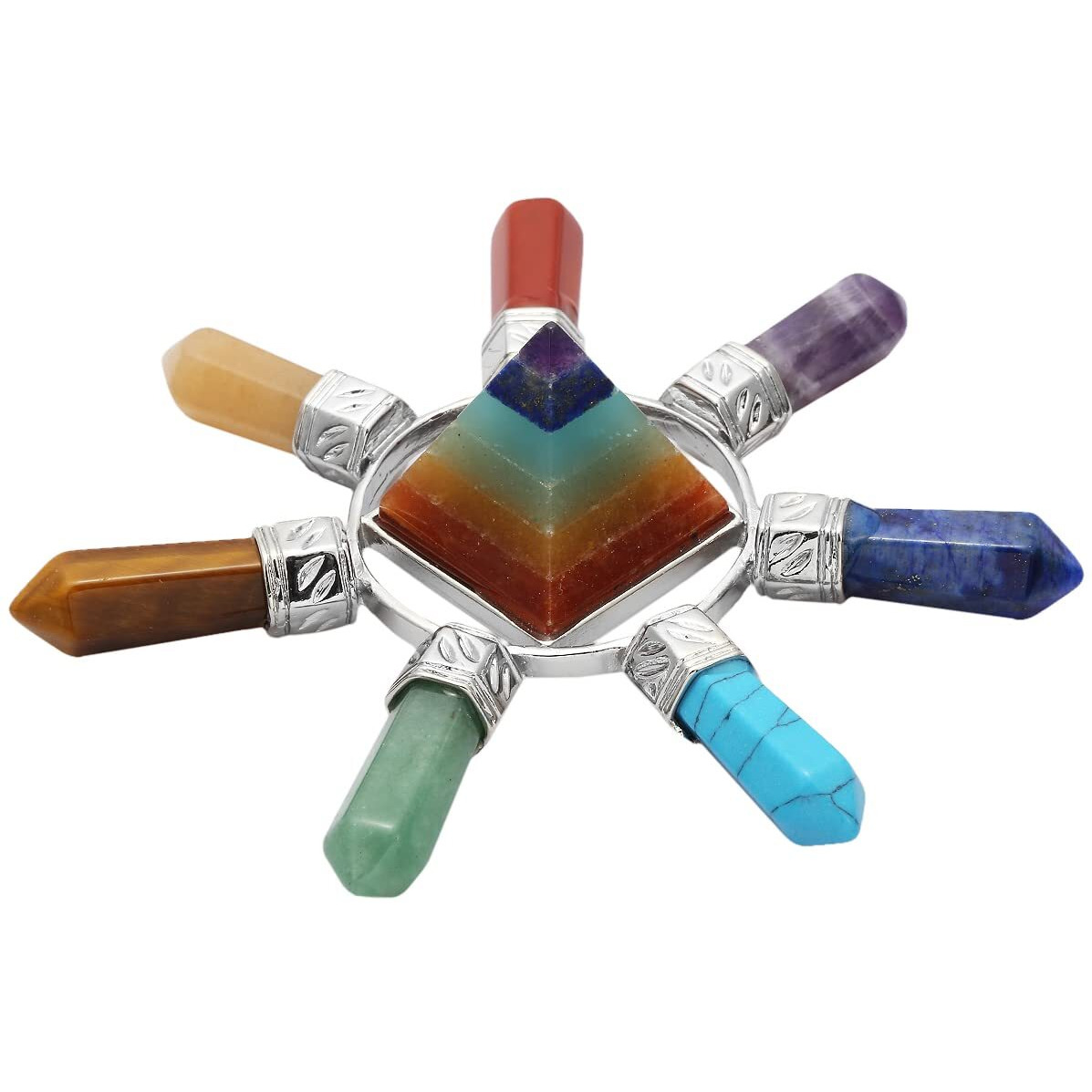 Rockcloud Pyramid & 7 Chakra Points Energy Generator Reiki Healing Crystal Stone Mixed Stone