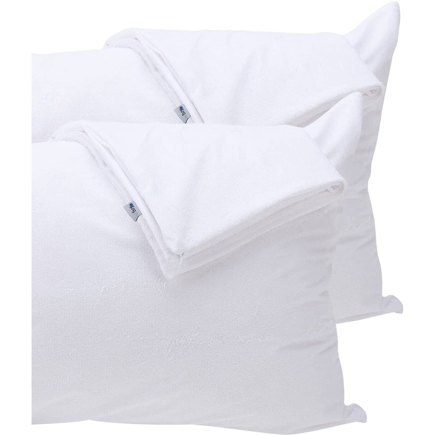 Kingnex 4 Pack Feather Proof Pillow Protectors Queen Size With Zipper - Waterproof - Down Proof Terry Surface